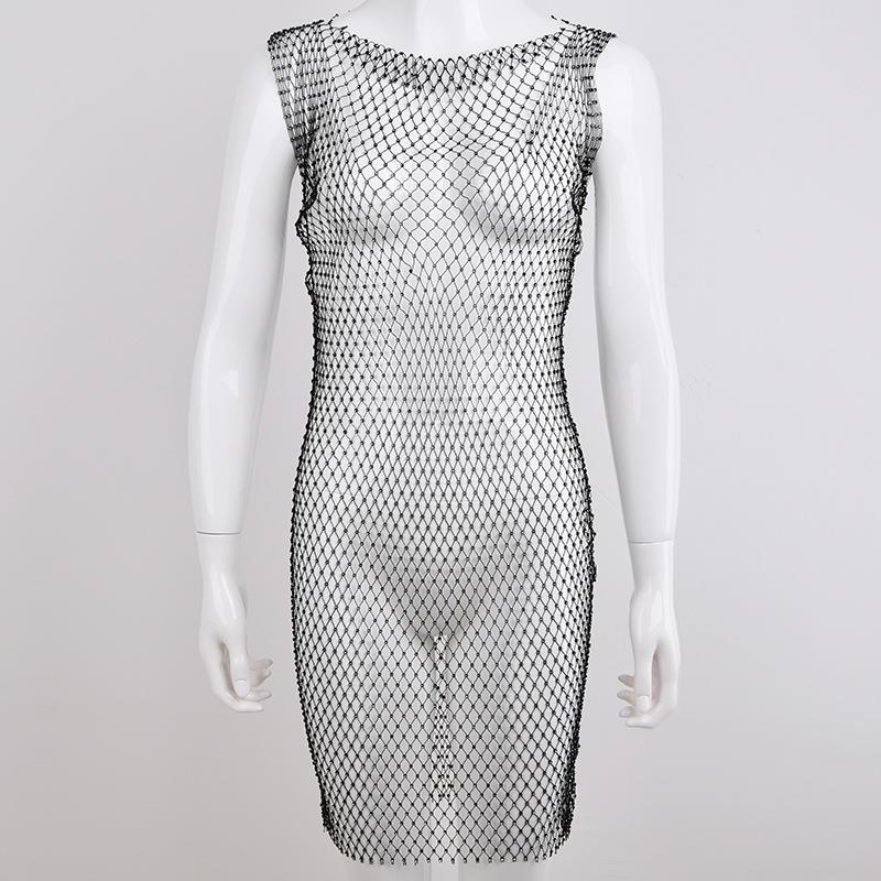 Women's Sexy Rhinestone Mesh Midi Dress Sleeveless Round Neck Bodycon Clubwear Party Night Out See Through Fishnet Dress Women's Sexy Rhinestone Mesh Midi Dress Sleeveless Round Neck Bodycon Clubwear Party Night Out See Through Fishnet Dress