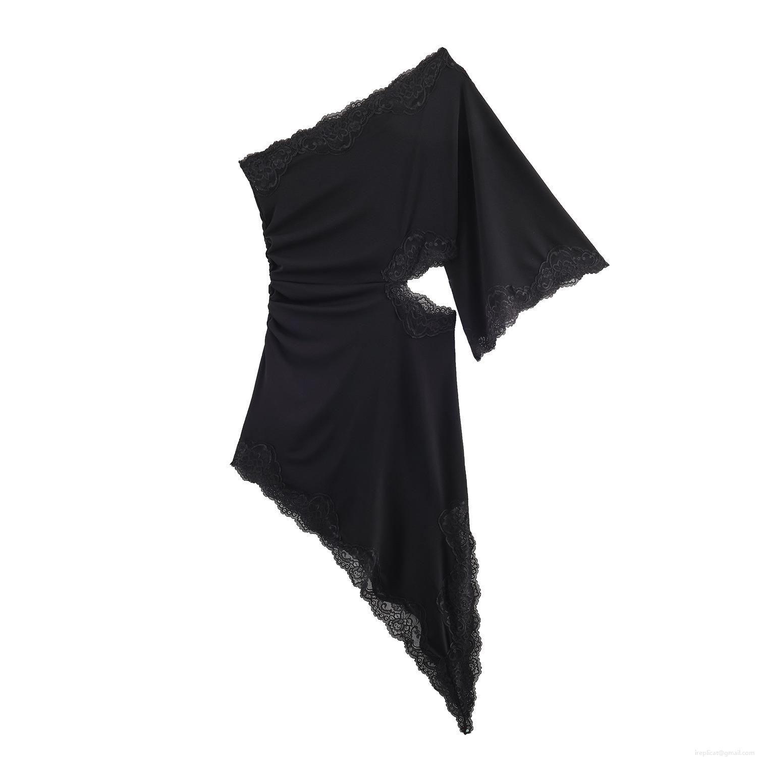 Women Sexy One Shoulder Lace Trim Cut Out Midi Dress Ruched Asymmetrical Hem Bodycon Party Dress Elegant Sleeveless Polyester Evening Gown For Ladies Women Sexy One Shoulder Lace Trim Cut Out Midi Dress Ruched Asymmetrical Hem Bodycon Party Dress Elegant Sleeveless Polyester Evening Gown For Ladies