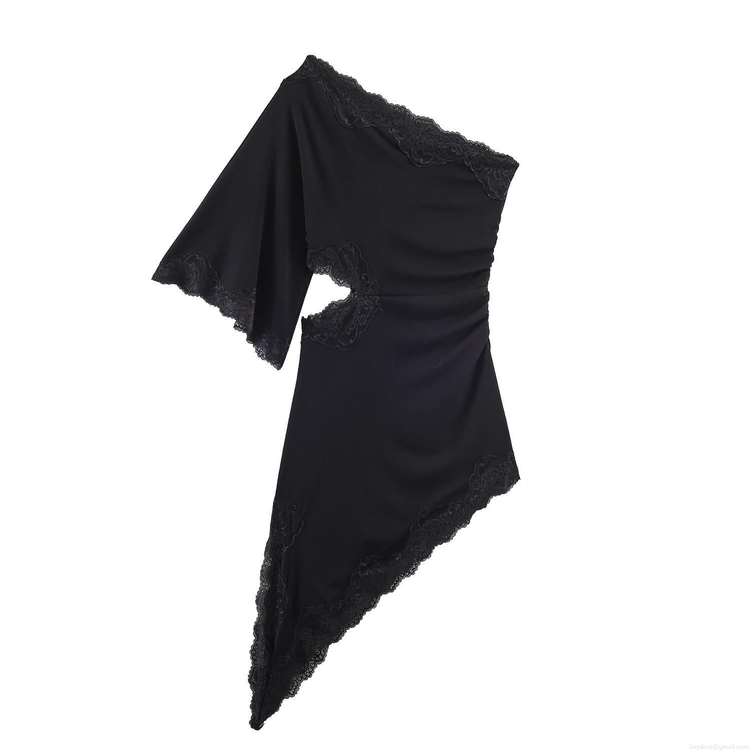 Women Sexy One Shoulder Lace Trim Cut Out Midi Dress Ruched Asymmetrical Hem Bodycon Party Dress Elegant Sleeveless Polyester Evening Gown For Ladies