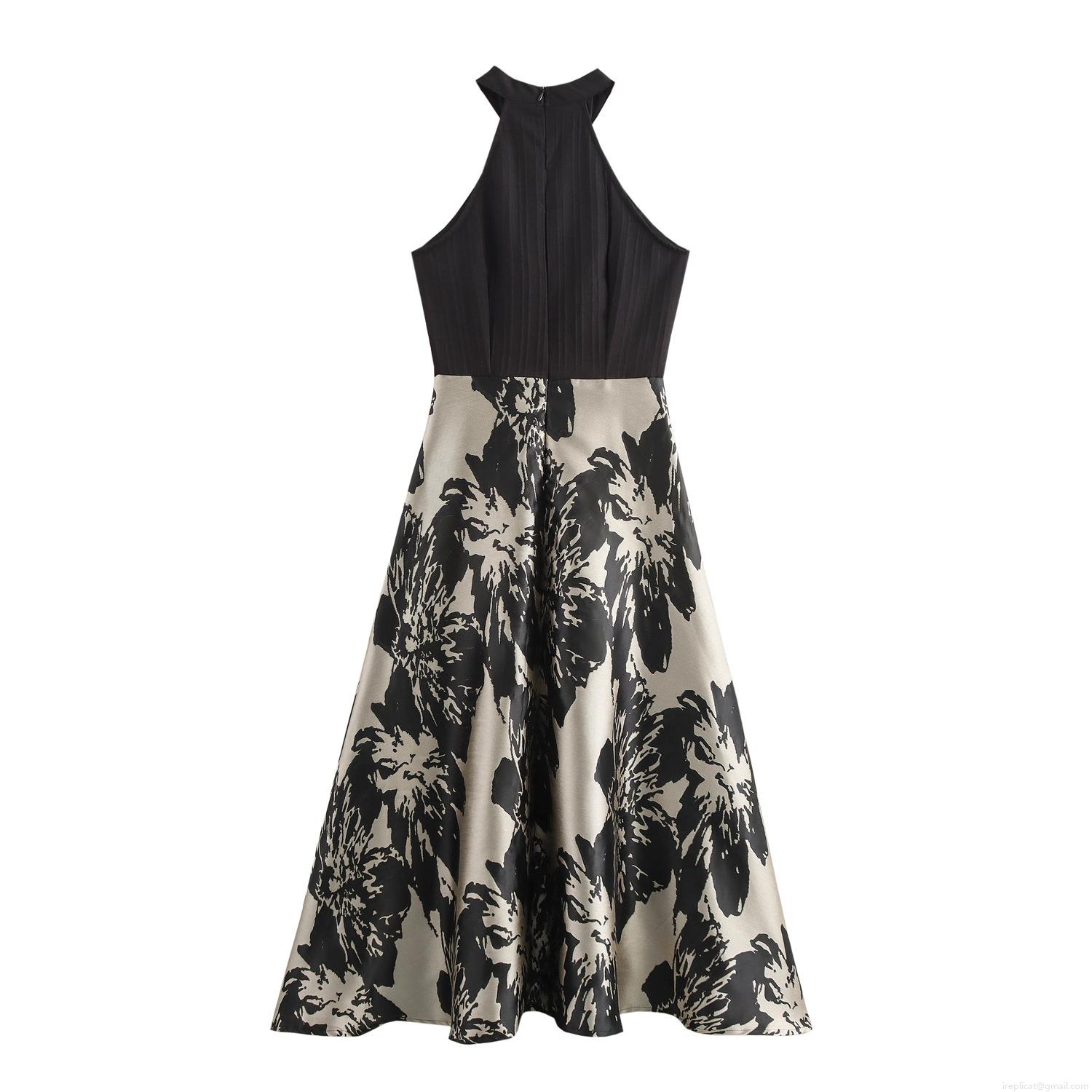 Women's Elegant Halter Neck Sleeveless Maxi Dress Polyester Patchwork Floral Print A-Line Long Gown For Cocktail Party Commute Women's Elegant Halter Neck Sleeveless Maxi Dress Polyester Patchwork Floral Print A-Line Long Gown For Cocktail Party Commute