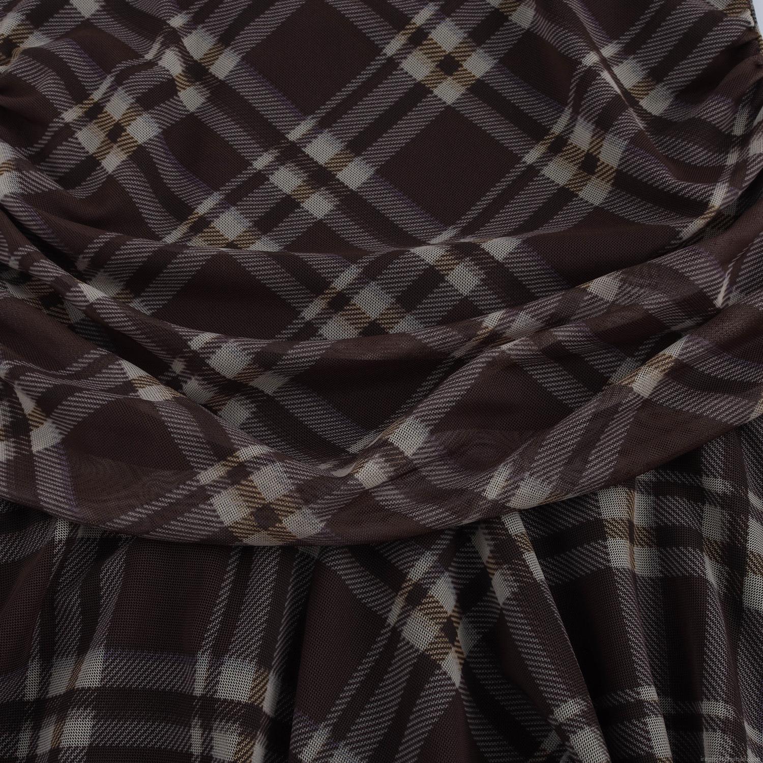 Women\'s American Vintage Plaid Midi Dress Irregular Hem Long Sleeve Round Neck Ruched Waist Mesh Dress Elegant Office Lady Party Clothing