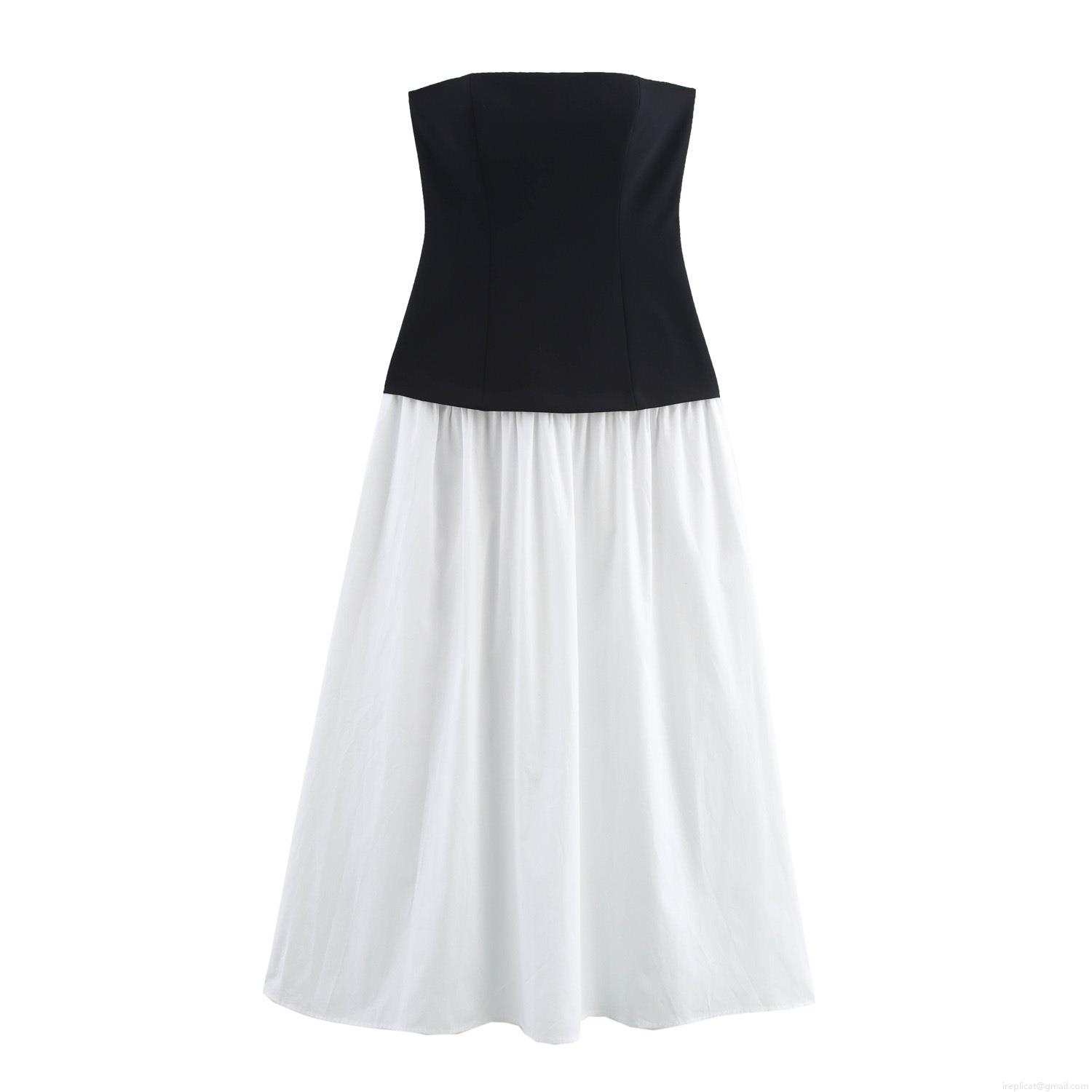 Women\'s Elegant Color Block Tube Midi Dress High Waist Pleated Polyester Sleeveless Dress For Office Party Work Commuter Minimalist Style Women\'s Elegant Color Block Tube Midi Dress High Waist Pleated Polyester Sleeveless Dress For Office Party Work Commuter Minimalist Style