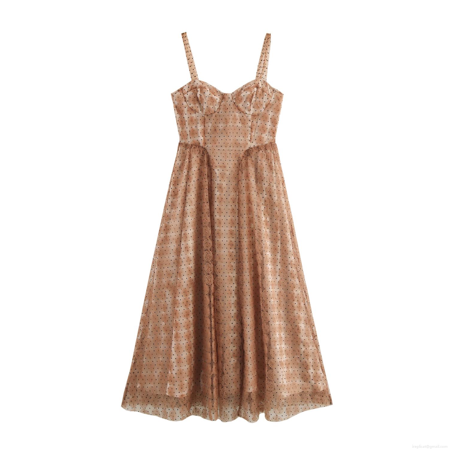 Women's 3D Floral Polka Dot Mesh Spaghetti Strap Maxi Dress Elegant Slim Fit High Waist Tulle Rose Appliques Sweet Party Long Dress for Women Women's 3D Floral Polka Dot Mesh Spaghetti Strap Maxi Dress Elegant Slim Fit High Waist Tulle Rose Appliques Sweet Party Long Dress for Women