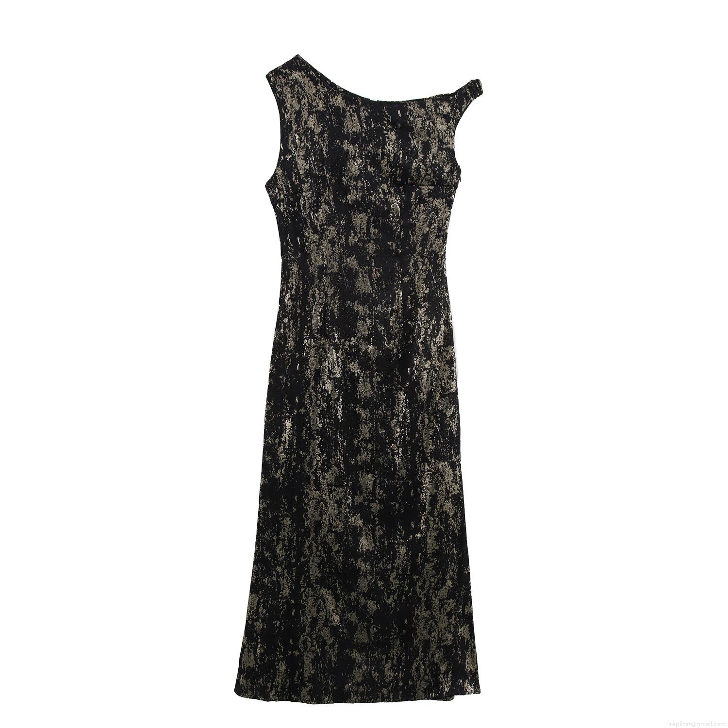 Women One Shoulder Sleeveless Midi Dress Elegant Gold Stamped Polyester Abstract Print Sexy Bodycon Party Evening Gown Women One Shoulder Sleeveless Midi Dress Elegant Gold Stamped Polyester Abstract Print Sexy Bodycon Party Evening Gown
