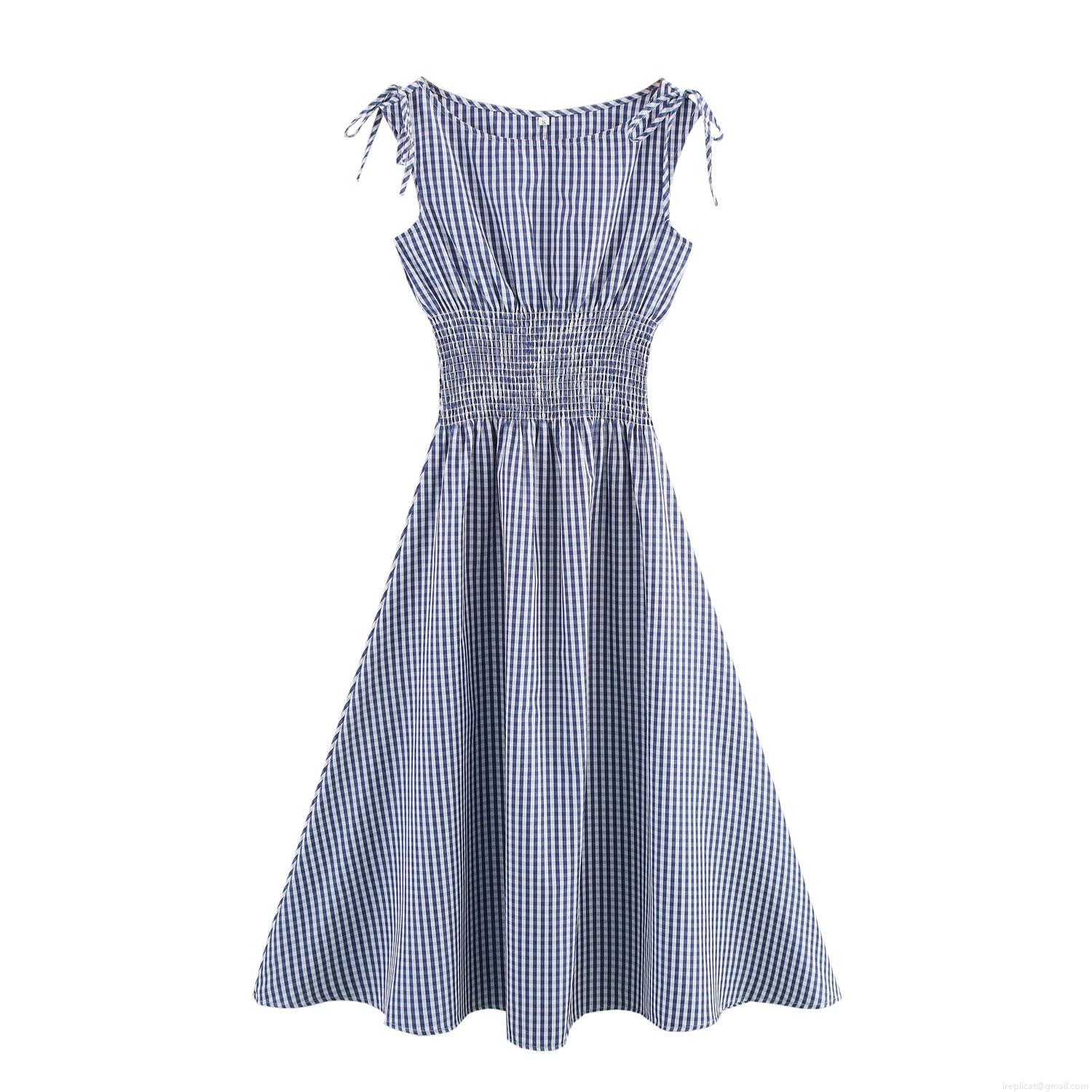 Women's Navy Blue Plaid Smocked Midi Dress Off-Shoulder Tie Shoulder Sleeveless Pleated A-Line Gingham Long Dress Casual Summer Beach Polyester Gown Women's Navy Blue Plaid Smocked Midi Dress Off-Shoulder Tie Shoulder Sleeveless Pleated A-Line Gingham Long Dress Casual Summer Beach Polyester Gown