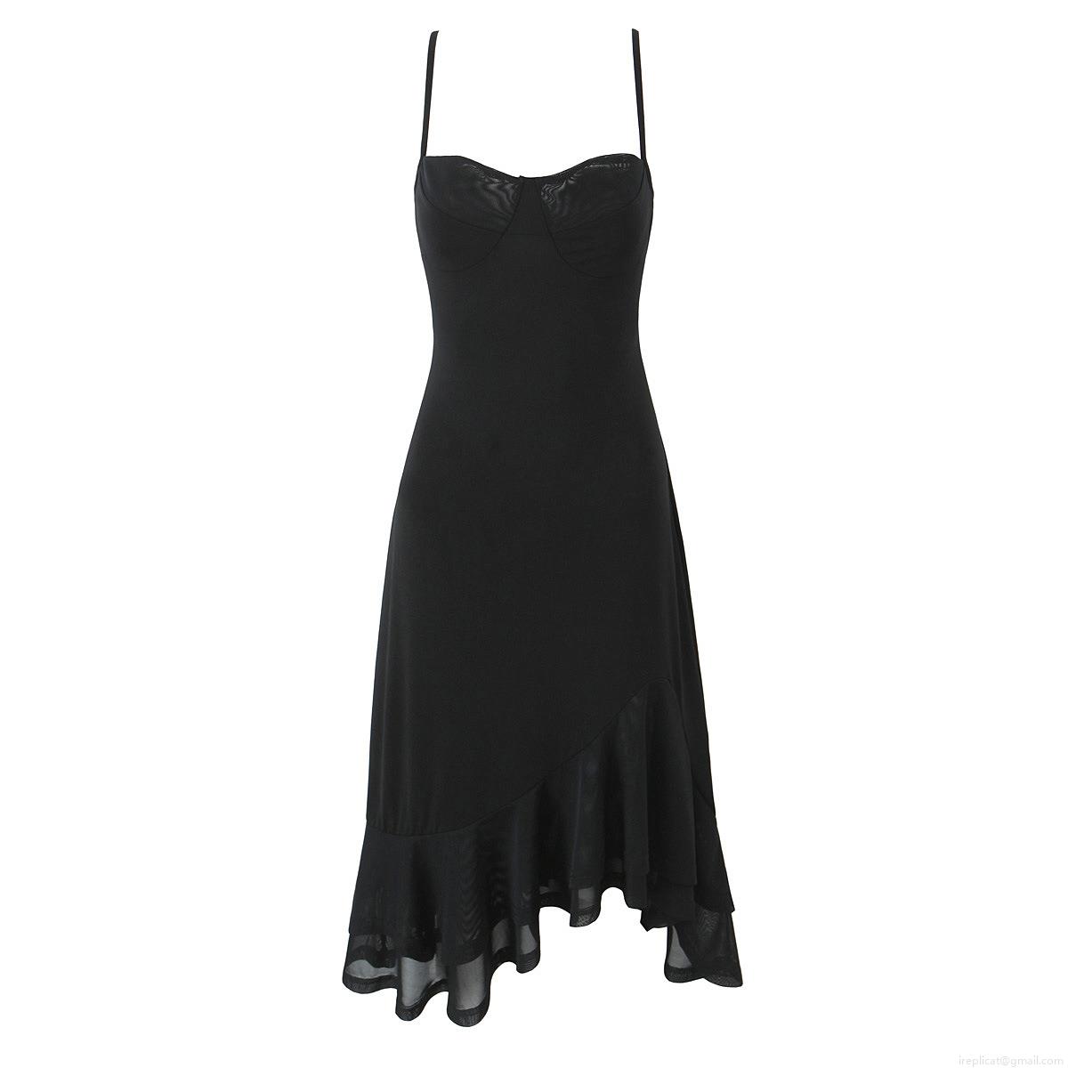 Women Sexy Spaghetti Strap Dress With Mesh Patchwork Ruffle Hem Irregular Design Sweetheart Neck Cutout Back For Party Evening Wedding Elegant Slim Fit Bodycon Midi Dress Women Sexy Spaghetti Strap Dress With Mesh Patchwork Ruffle Hem Irregular Design Sweetheart Neck Cutout Back For Party Evening Wedding Elegant Slim Fit Bodycon Midi Dress
