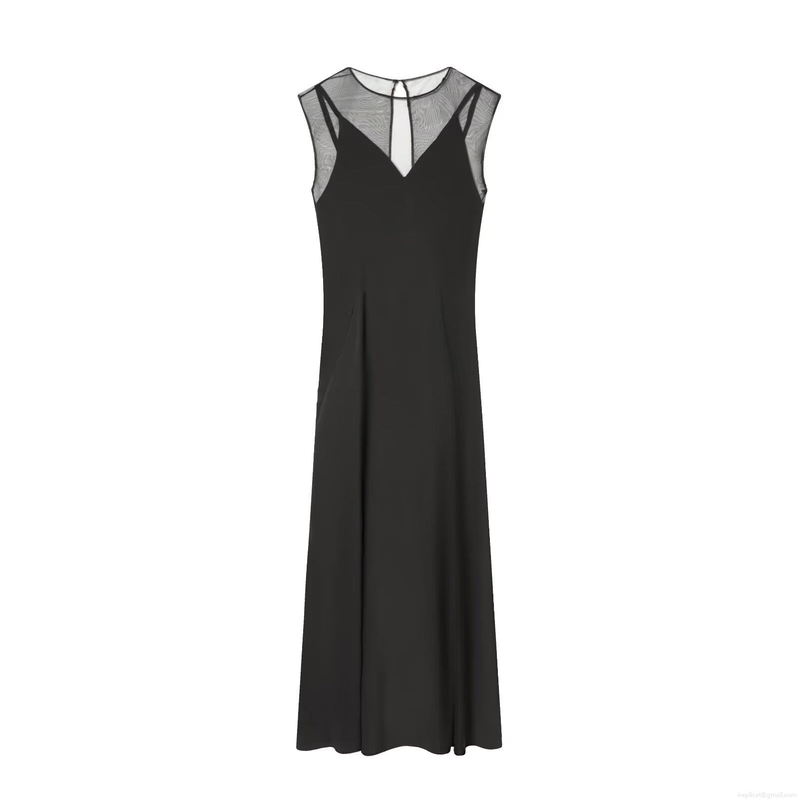 Women's Sleeveless Mesh Splicing Perspective Dress Elegant Round Neck Midi Little Black Dress For Evening Party Casual Street Style Women's Sleeveless Mesh Splicing Perspective Dress Elegant Round Neck Midi Little Black Dress For Evening Party Casual Street Style