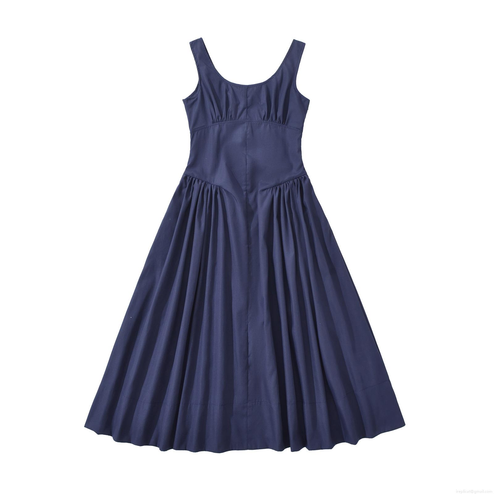 Women's Sleeveless Midi Dress Elegant Backless A-Line Pleated Summer Casual Dress With Pockets Polyester Round Neck Streetwear Solid Color Party Clothing
