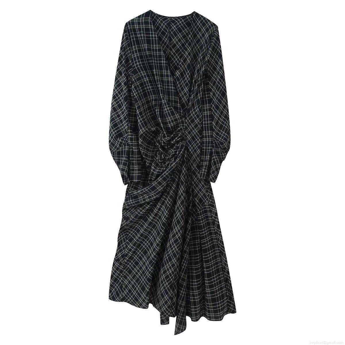 Women's Plaid V-Neck Long Sleeve Midi Dress Elegant Ruched Irregular Hem Polyester Dress Western Style Streetwear Party Dress for Women Women's Plaid V-Neck Long Sleeve Midi Dress Elegant Ruched Irregular Hem Polyester Dress Western Style Streetwear Party Dress for Women