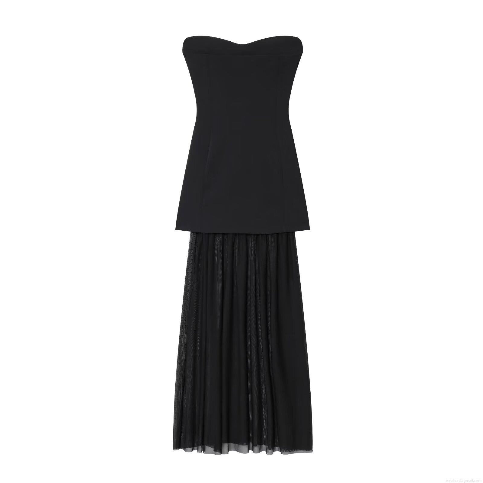 Women's Elegant Off-the-Shoulder Polyester Mesh Patchwork Dress Strapless Pleated Sheer Hem Midi Dress For Party Cocktail Streetwear Women's Elegant Off-the-Shoulder Polyester Mesh Patchwork Dress Strapless Pleated Sheer Hem Midi Dress For Party Cocktail Streetwear