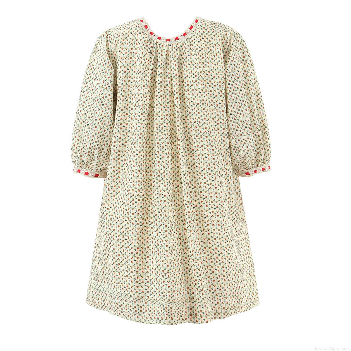 Women\'s 100% Cotton Floral Midi Dress Red Berry Print Round Neck Lantern Sleeve Cottagecore Casual Summer Beige Short Sleeve A-Line Dress With Bow
