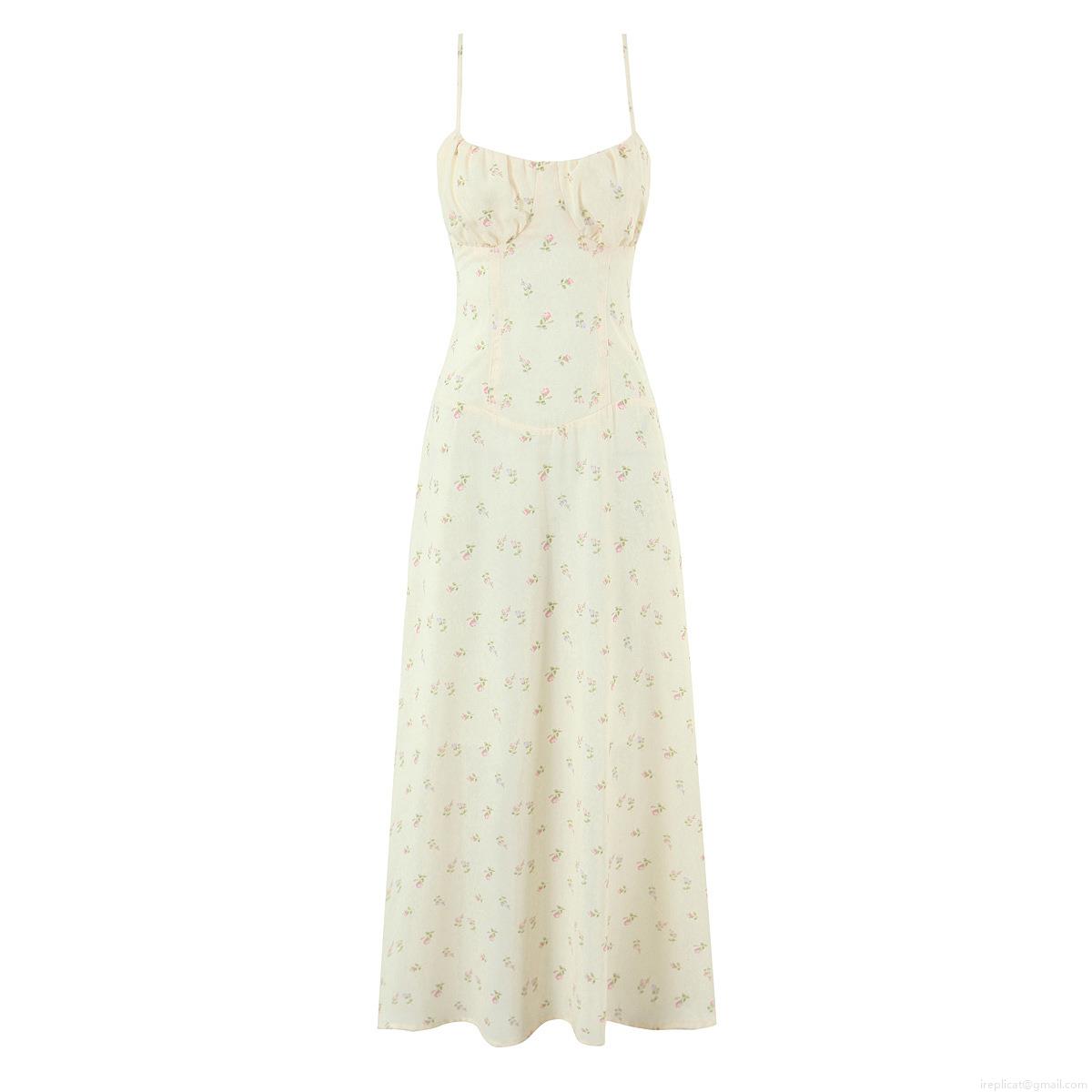 French Vintage Floral Print Slip Dress Summer Women 100% Polyester Lace-up Back Slim Fit Midi Dress For Daily Holiday Ladies Fashionable Streetwear French Vintage Floral Print Slip Dress Summer Women 100% Polyester Lace-up Back Slim Fit Midi Dress For Daily Holiday Ladies Fashionable Streetwear