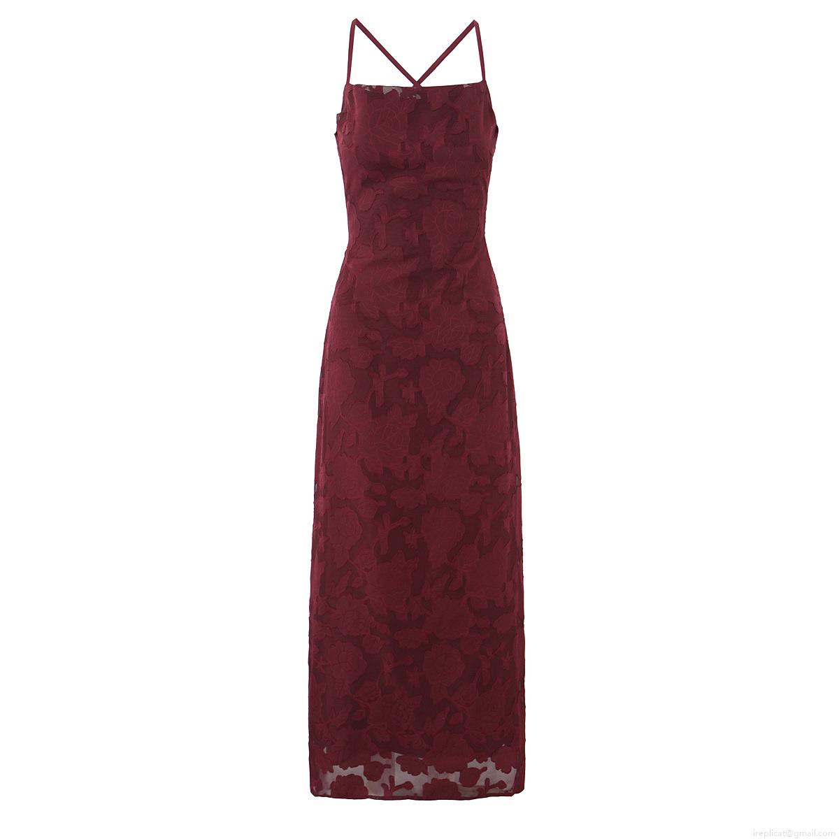 Women's Elegant Wine Red Burnout Floral Spaghetti Strap Midi Dress Sexy Backless Lace-up Slim Fit Party Evening Gown Dress Women's Elegant Wine Red Burnout Floral Spaghetti Strap Midi Dress Sexy Backless Lace-up Slim Fit Party Evening Gown Dress