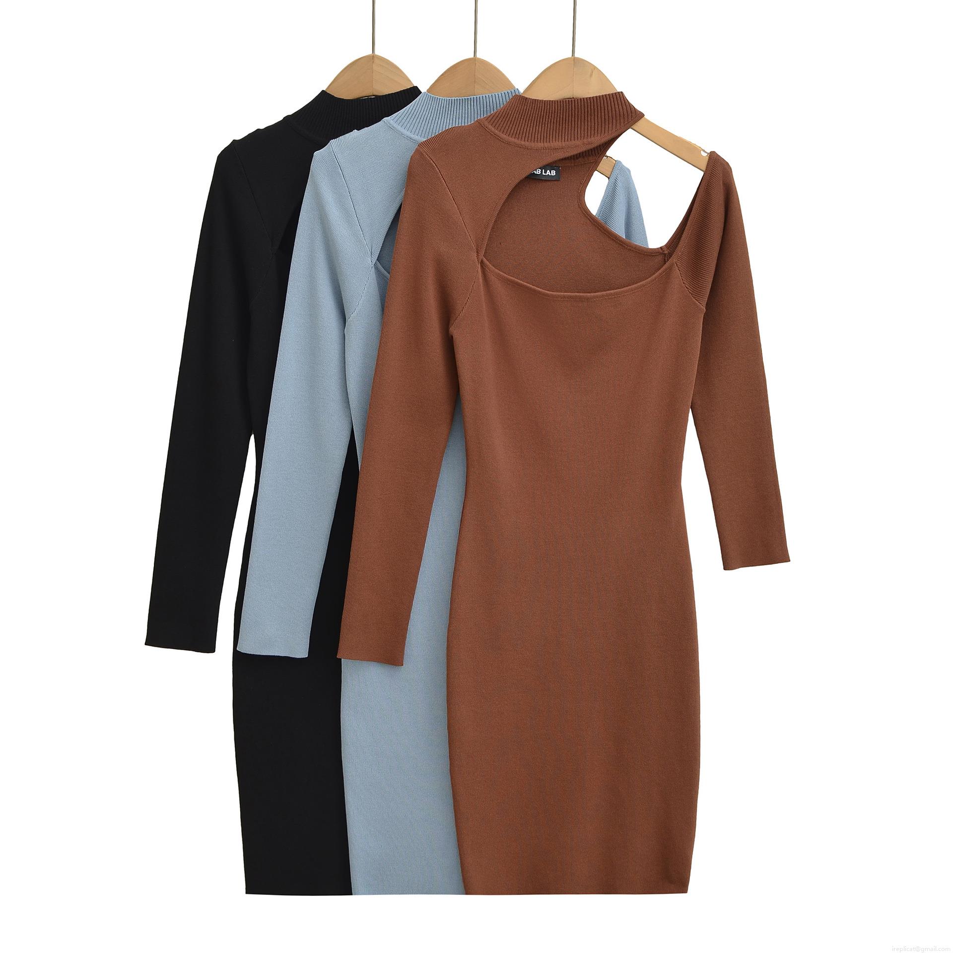 Women Sexy Hollow Out One Shoulder Ribbed Knit Midi Dress Long Sleeve Solid Color Slim Fit Bodycon Sweater Dress For Spring Autumn Women Sexy Hollow Out One Shoulder Ribbed Knit Midi Dress Long Sleeve Solid Color Slim Fit Bodycon Sweater Dress For Spring Autumn