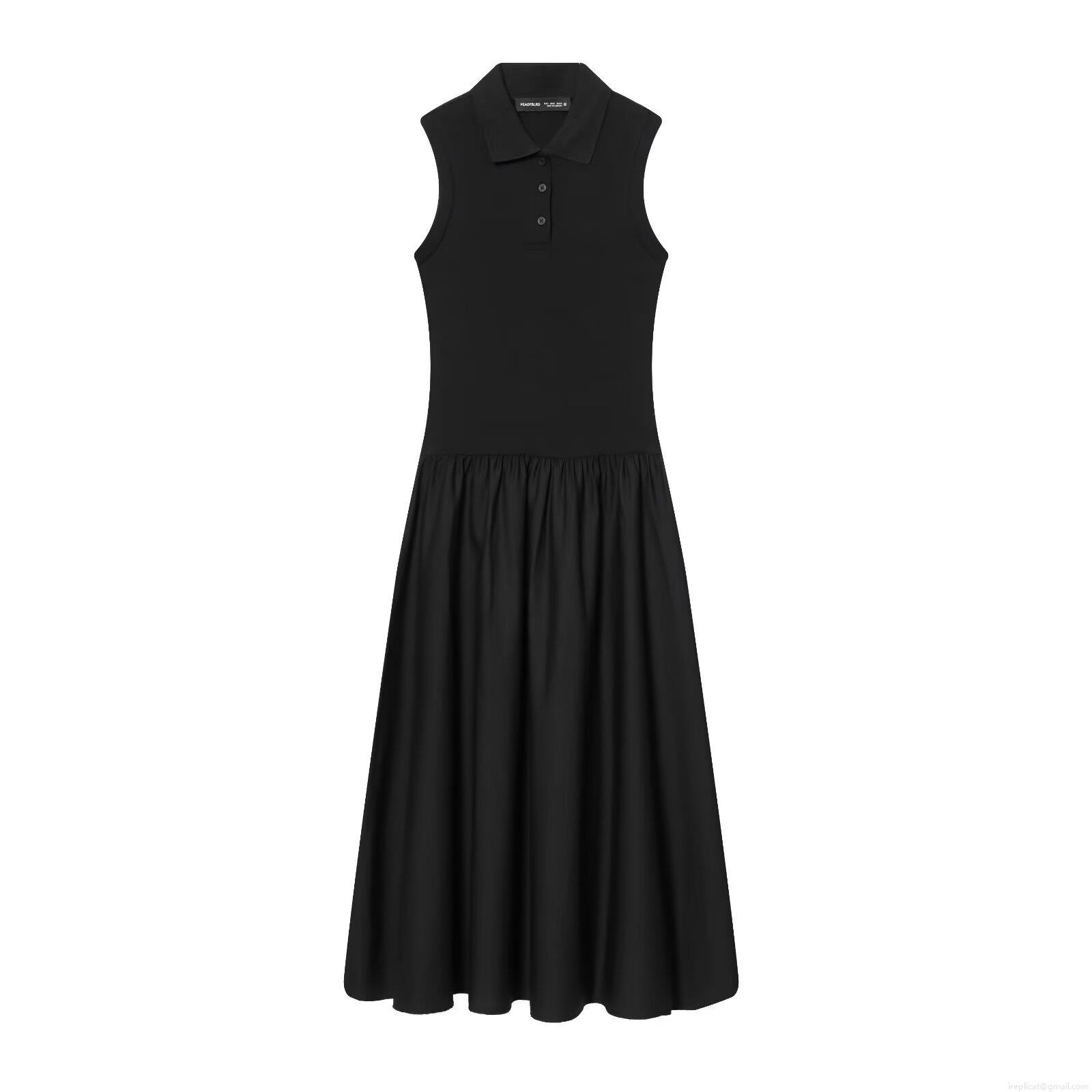 Women's Summer Sleeveless Polo Neck Patchwork Knitted Midi Dress Slim Fit Single Breasted A-Line Casual Streetwear Solid Color Cotton Blend Dress Women's Summer Sleeveless Polo Neck Patchwork Knitted Midi Dress Slim Fit Single Breasted A-Line Casual Streetwear Solid Color Cotton Blend Dress