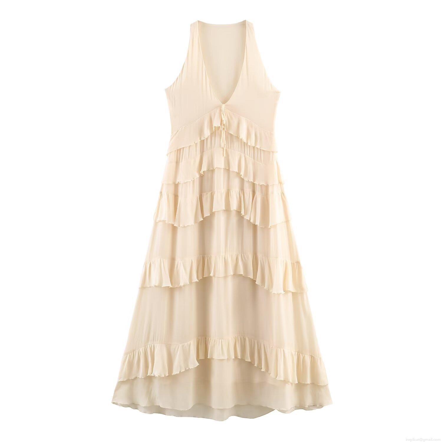 Women's Layered Ruffle Midi Dress Deep V-Neck Sleeveless Chiffon Cotton Blend Summer Vacation Bohemian Tiered Cake Skirt For Party Beach Women's Layered Ruffle Midi Dress Deep V-Neck Sleeveless Chiffon Cotton Blend Summer Vacation Bohemian Tiered Cake Skirt For Party Beach
