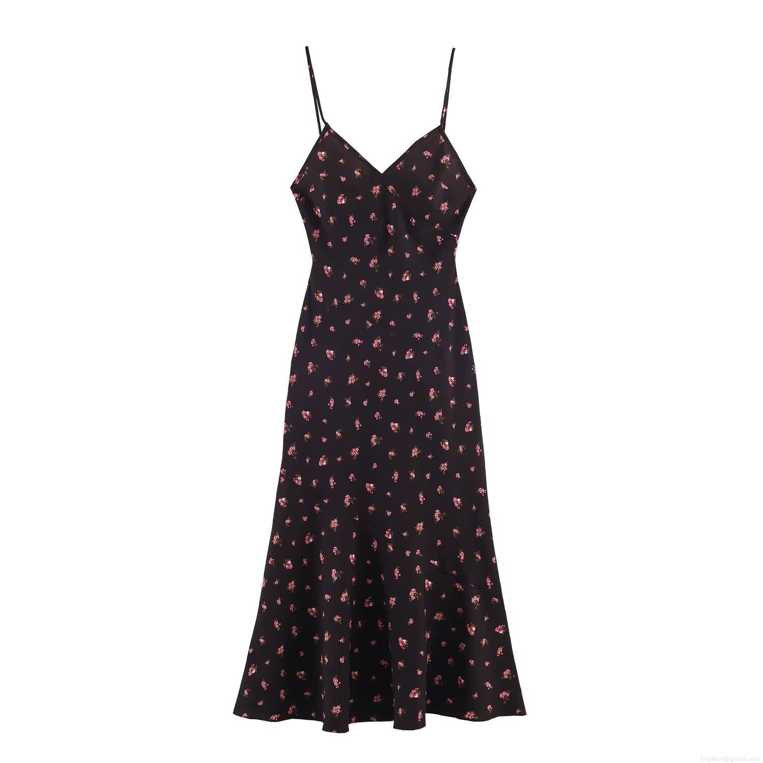 Women's Sexy Floral Print Camisole Midi Dress V Neck Sleeveless Polyester Summer Beach Casual Streetwear Dress For Lady Women's Sexy Floral Print Camisole Midi Dress V Neck Sleeveless Polyester Summer Beach Casual Streetwear Dress For Lady