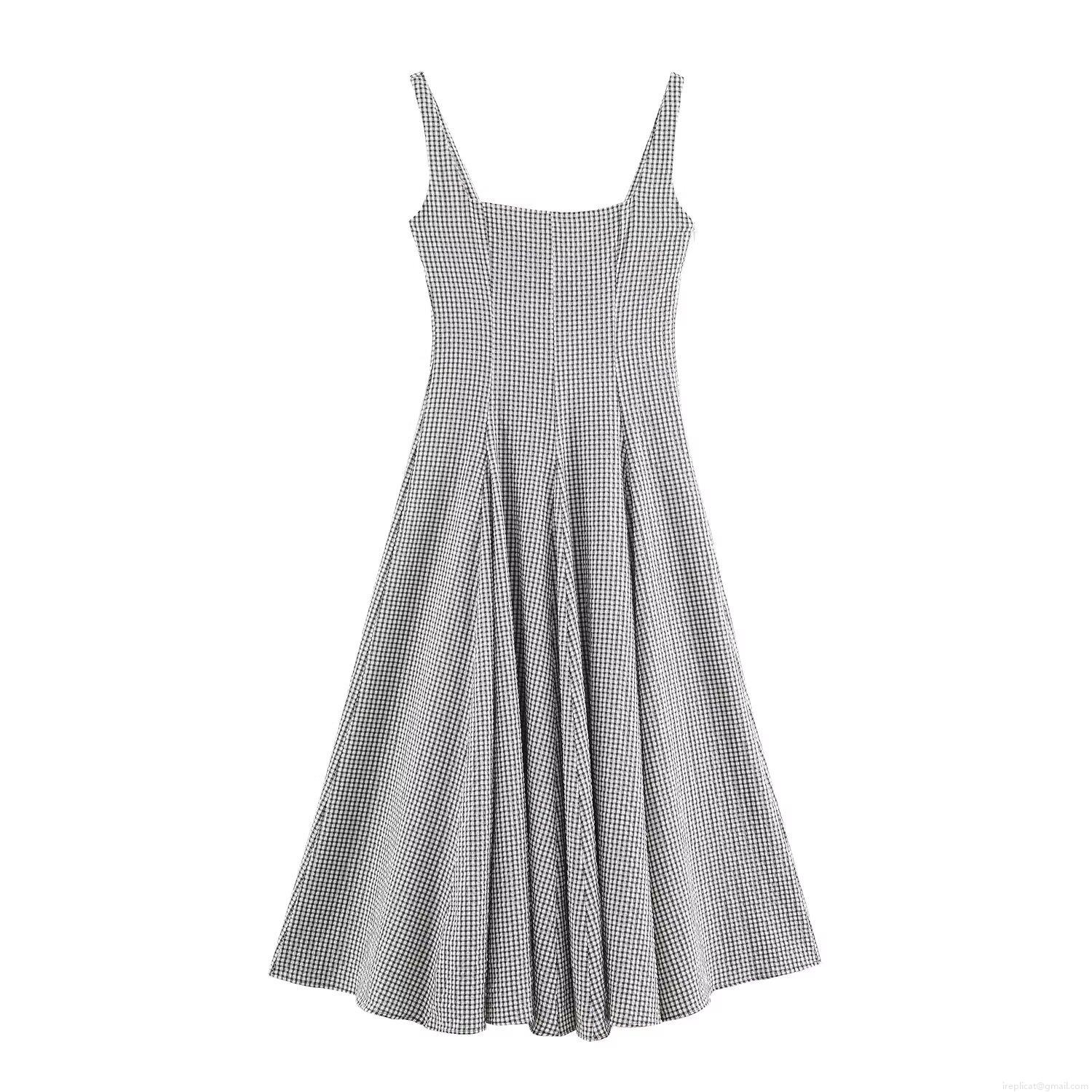 Women's Plaid Gingham Camisole Dress Summer Slim Fit Polyester Midi A-Line Dresses For Casual Vacation Streetwear Women's Plaid Gingham Camisole Dress Summer Slim Fit Polyester Midi A-Line Dresses For Casual Vacation Streetwear