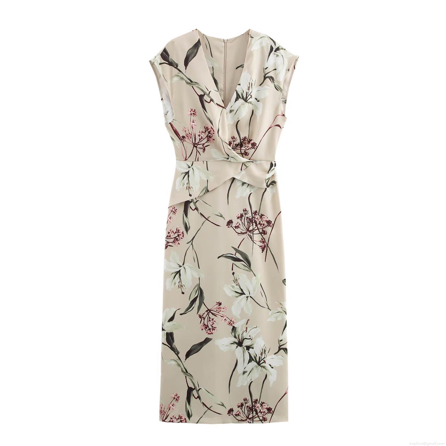 Women's Elegant Floral Print Midi Dress Sleeveless V-Neck Pleated Waist Satin Feel Polyester Summer Casual Party Vacation Dress Women's Elegant Floral Print Midi Dress Sleeveless V-Neck Pleated Waist Satin Feel Polyester Summer Casual Party Vacation Dress