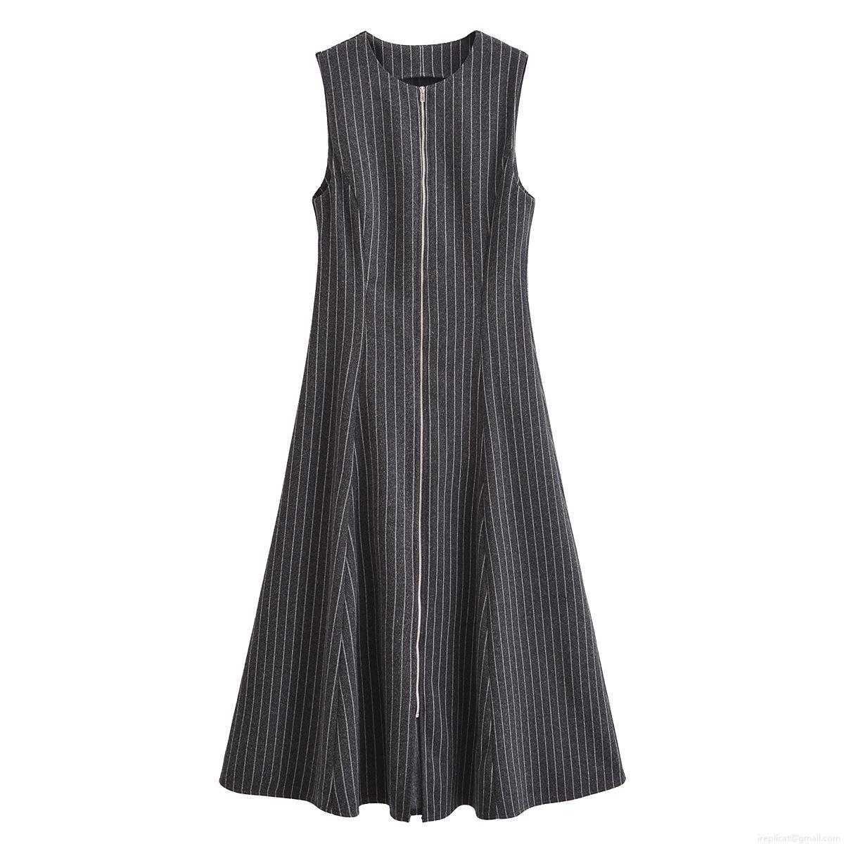 Women's Sleeveless Midi Dress Stripe Polyester Front Metal Zipper A-Line Summer Streetwear Casual Slim Fit Long Dress Dark Grey White Stripes Women's Sleeveless Midi Dress Stripe Polyester Front Metal Zipper A-Line Summer Streetwear Casual Slim Fit Long Dress Dark Grey White Stripes