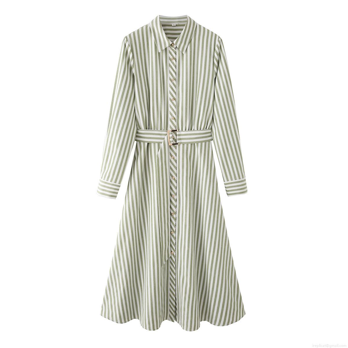 Women's Striped Cotton Shirt Dress With Belt Elegant Long Sleeve Lapel Maxi Dress Casual Summer Streetwear Fashion Midi Dress Women's Striped Cotton Shirt Dress With Belt Elegant Long Sleeve Lapel Maxi Dress Casual Summer Streetwear Fashion Midi Dress