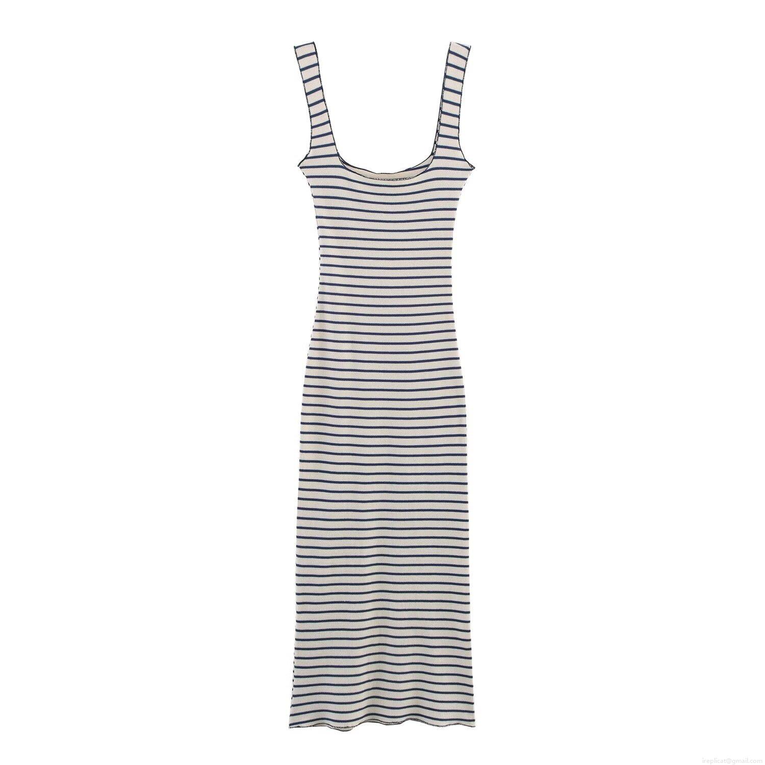 Women's Square Neck Striped Sleeveless Midi Dress Knit Ribbed Acetate Fiber Slim Fit Bodycon Summer Dress Streetwear Fashion Women's Square Neck Striped Sleeveless Midi Dress Knit Ribbed Acetate Fiber Slim Fit Bodycon Summer Dress Streetwear Fashion
