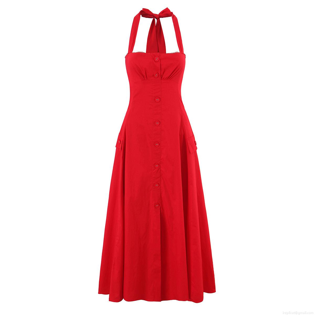 Women's Halter Neck Dress French Vintage Cotton Backless Big Bow Sleeveless Single Breasted A-Line Midi Dress Retro Summer Fashion Clothes Women's Halter Neck Dress French Vintage Cotton Backless Big Bow Sleeveless Single Breasted A-Line Midi Dress Retro Summer Fashion Clothes