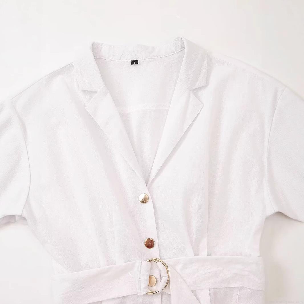Women\'s Sleeveless White Shirt Dress Cotton Blend Midi A-Line Dress With Metal Ring Belt Lapel Button Down Dress For Summer Casual Daily Streetwear
