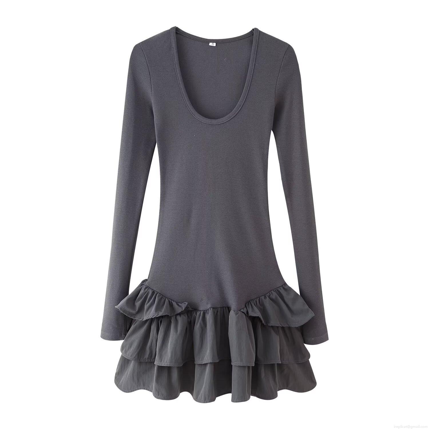 Women's Dark Grey Ribbed Knit Long Sleeve Dress Layered Ruffle Hem Solid Color Streetwear Midi Dress Casual Bodycon Gown For Women Spring Autumn Women's Dark Grey Ribbed Knit Long Sleeve Dress Layered Ruffle Hem Solid Color Streetwear Midi Dress Casual Bodycon Gown For Women Spring Autumn