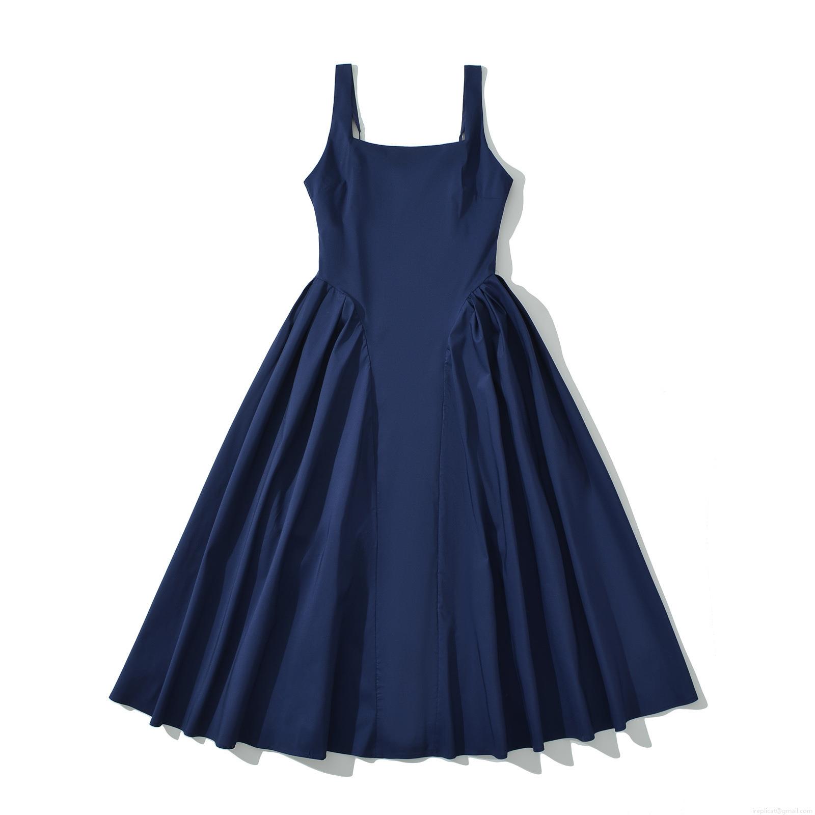 Women's European Style Navy Blue Square Neck Sleeveless Midi Dress Cotton Blend High Waist A-Line Hepburn Style Camisole Dress For Summer Party Daily Women's European Style Navy Blue Square Neck Sleeveless Midi Dress Cotton Blend High Waist A-Line Hepburn Style Camisole Dress For Summer Party Daily