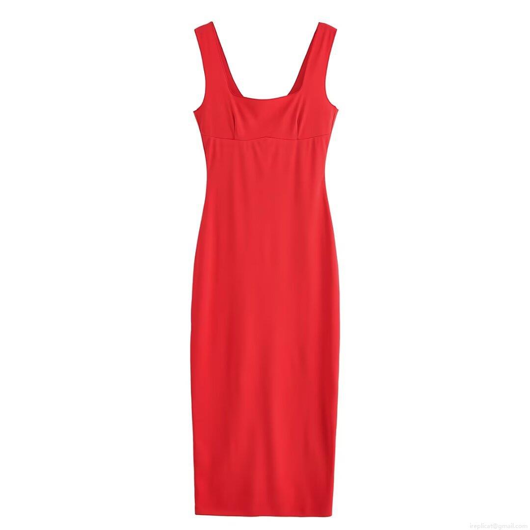Women's Sexy Solid Red Sleeveless Square Neck Midi Dress Summer Slim Fit Back Slit Bodycon Camisole Dress Streetwear Party Clubwear Fashion Outfit Women's Sexy Solid Red Sleeveless Square Neck Midi Dress Summer Slim Fit Back Slit Bodycon Camisole Dress Streetwear Party Clubwear Fashion Outfit