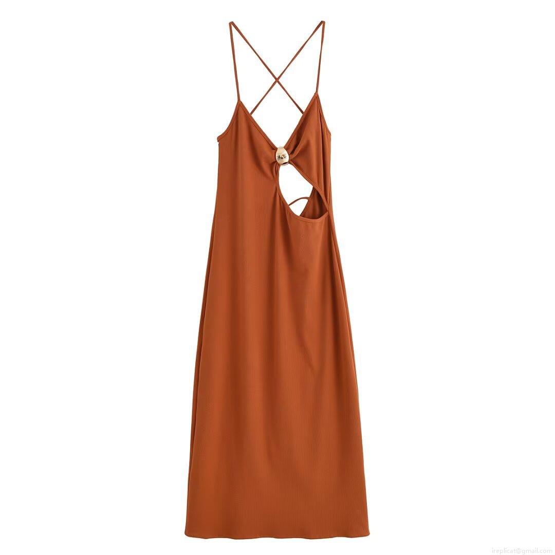Women Sexy Cut Out Knit Maxi Dress Backless Metal Ring Cross Straps Ribbed Solid Color Summer Party Bodycon Dress For Ladies Women Sexy Cut Out Knit Maxi Dress Backless Metal Ring Cross Straps Ribbed Solid Color Summer Party Bodycon Dress For Ladies