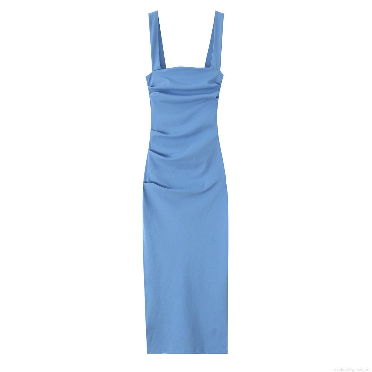 Women's Sexy Spaghetti Strap Ruched Midi Dress Square Neck Side Slit Bodycon Party Dress Royal Blue Solid Polyester Summer Sleeveless Streetwear Clubwear Cami Long Dress Women's Sexy Spaghetti Strap Ruched Midi Dress Square Neck Side Slit Bodycon Party Dress Royal Blue Solid Polyester Summer Sleeveless Streetwear Clubwear Cami Long Dress