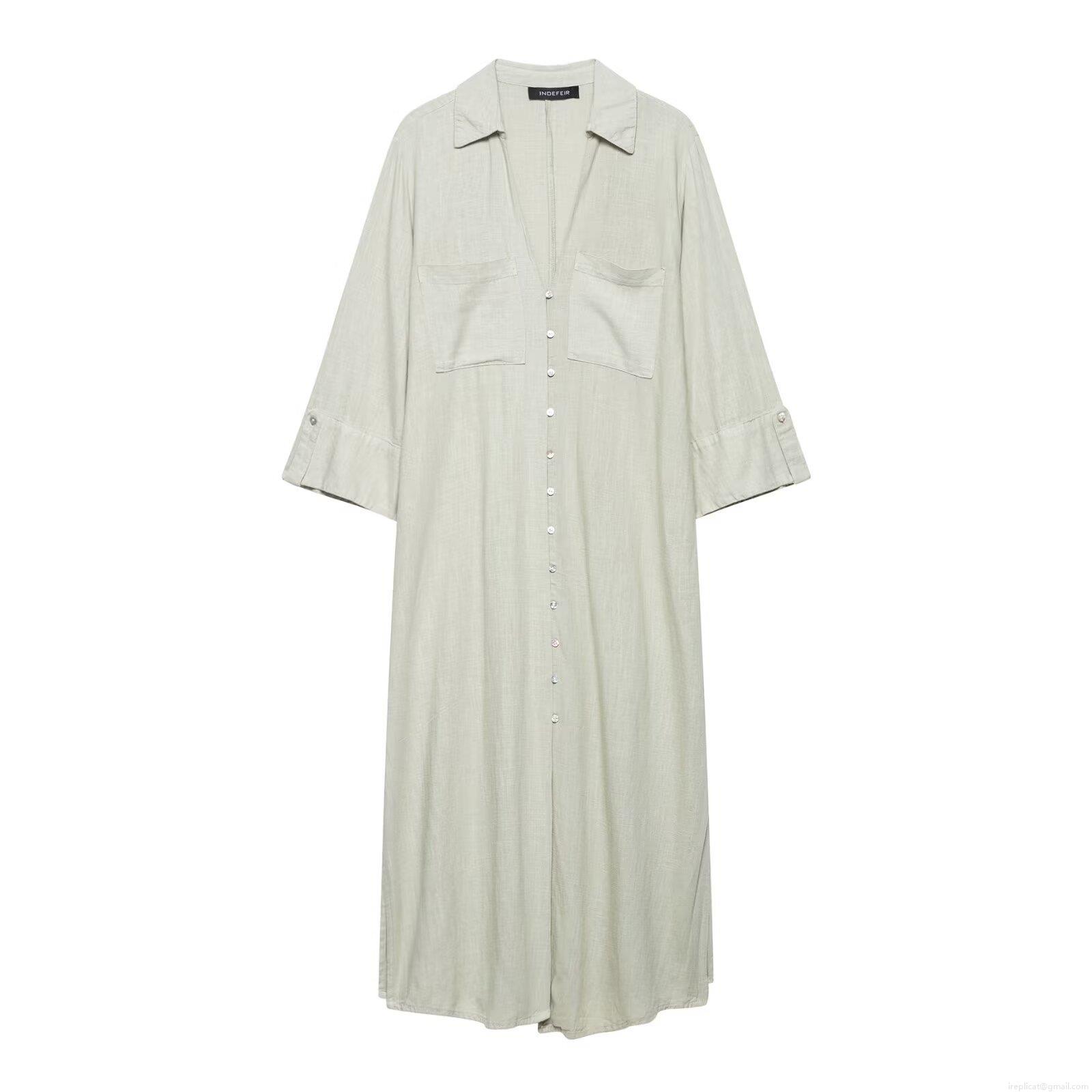 Women's Casual Cotton Linen Texture Shirt Dress Single Breasted Pockets Lapel Long Sleeve Midi Maxi Dress Elegant Solid Sage Green Button Down Loose Dress Women's Casual Cotton Linen Texture Shirt Dress Single Breasted Pockets Lapel Long Sleeve Midi Maxi Dress Elegant Solid Sage Green Button Down Loose Dress