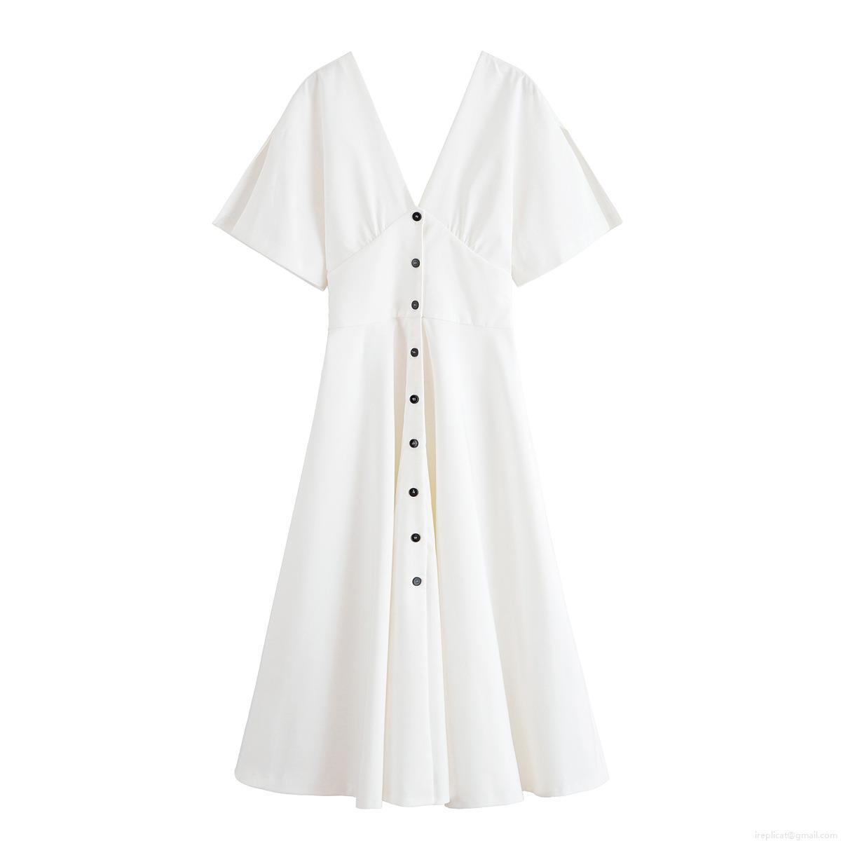 Women's Summer V Neck Short Sleeve Button Down A-Line Midi Dress Elegant High Waist Solid Color Polyester Casual Vacation Party Chic Dress Women's Summer V Neck Short Sleeve Button Down A-Line Midi Dress Elegant High Waist Solid Color Polyester Casual Vacation Party Chic Dress