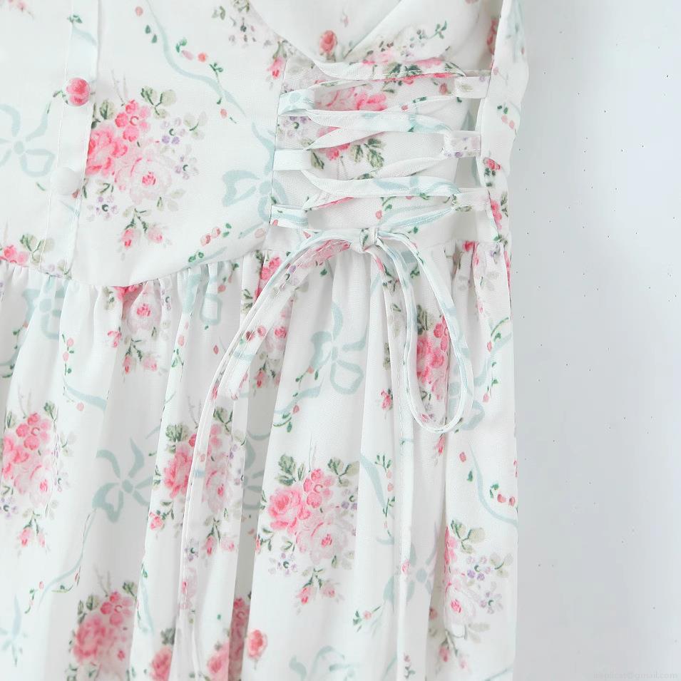 Women\'s Summer Vintage Floral Print Sleeveless Maxi Dress Elegant Round Neck Lace Hem Tiered Cake Dress with Side Tie Waist for Beach Vacation
