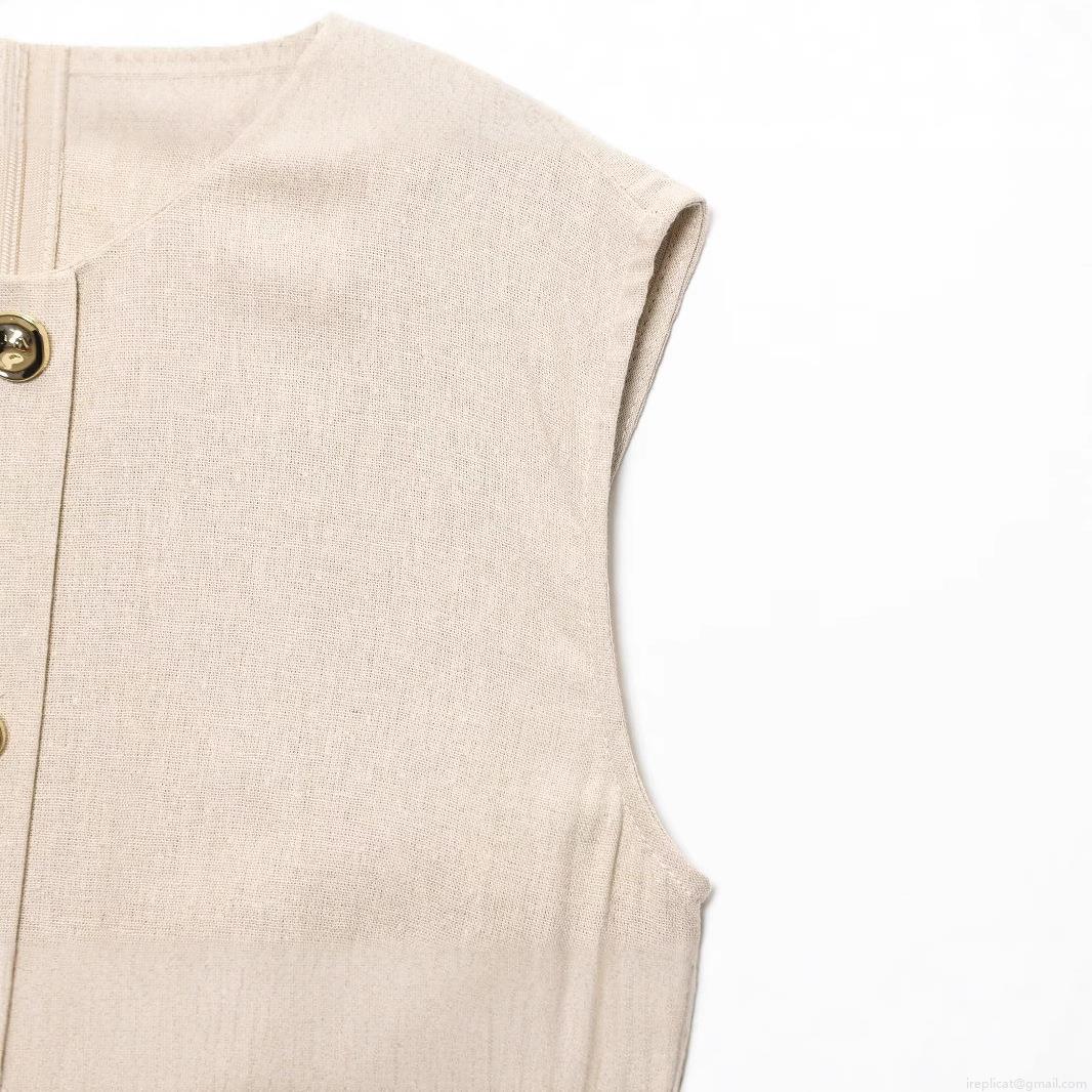 Women\'s Linen Cotton Sleeveless Button Down Midi Dress Casual Summer Belted Tank Dress With Pockets Solid Beige Shirt Dress For Vacation Streetwear