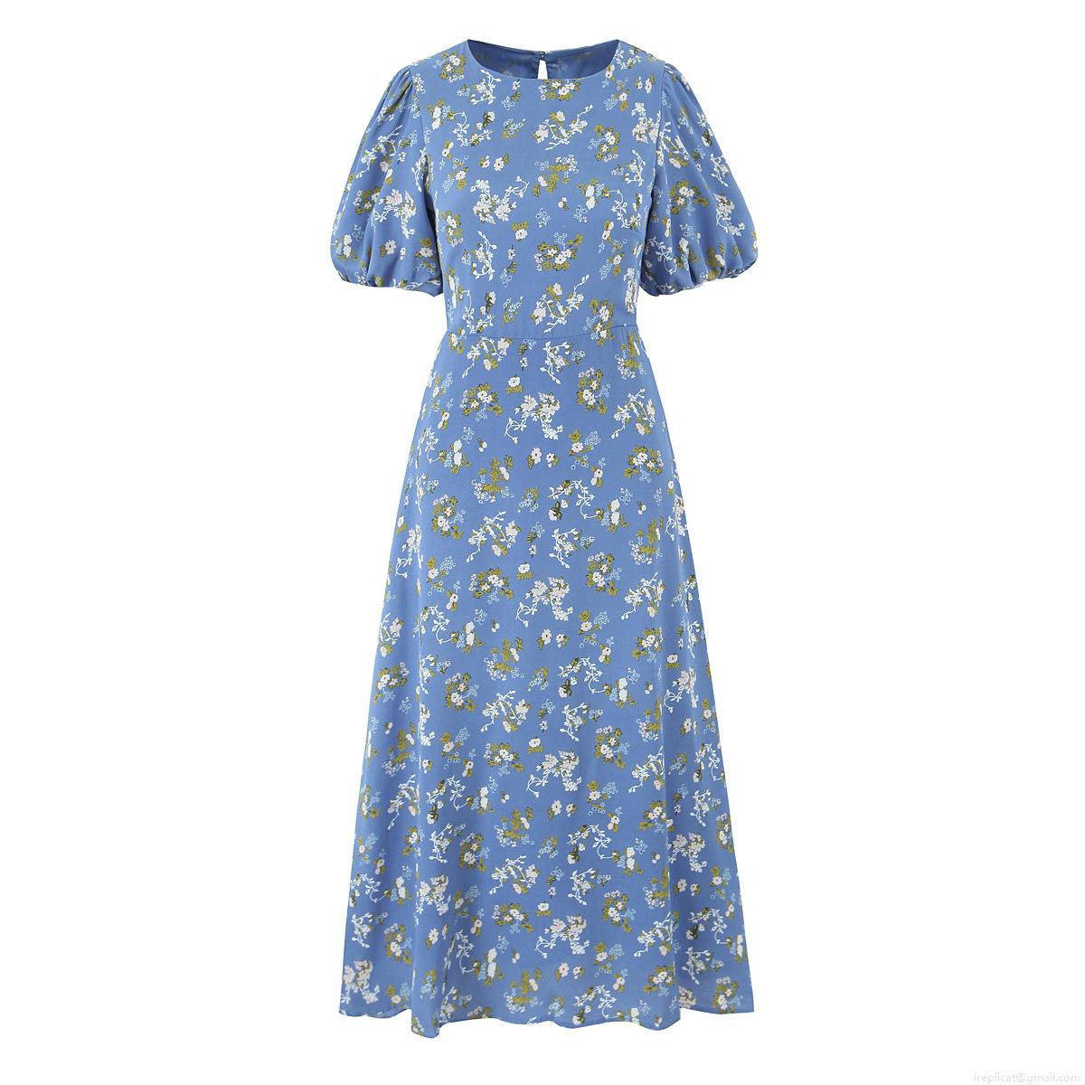 Women's Summer Floral Print Polyester Midi Dress European Style Puff Short Sleeve Round Neck Back Zipper Waist Slimming A-Line Dress For Daily Vacation Women's Summer Floral Print Polyester Midi Dress European Style Puff Short Sleeve Round Neck Back Zipper Waist Slimming A-Line Dress For Daily Vacation