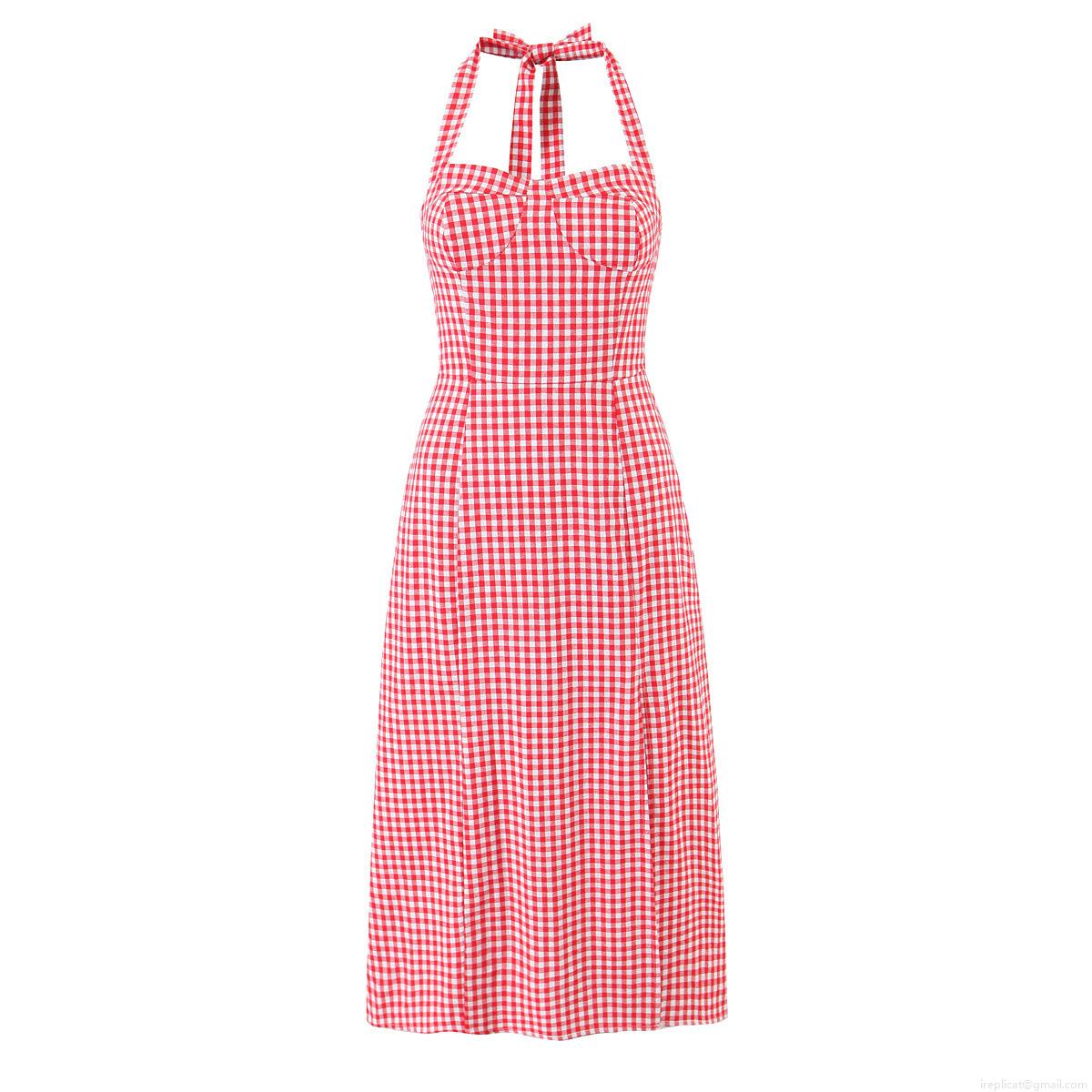 Women's Retro Gingham Halter Backless Midi Dress Sexy Tie Neck Smocked Waist Plaid Sleeveless Sundress for Summer Vacation Party Beach Wear Women's Retro Gingham Halter Backless Midi Dress Sexy Tie Neck Smocked Waist Plaid Sleeveless Sundress for Summer Vacation Party Beach Wear