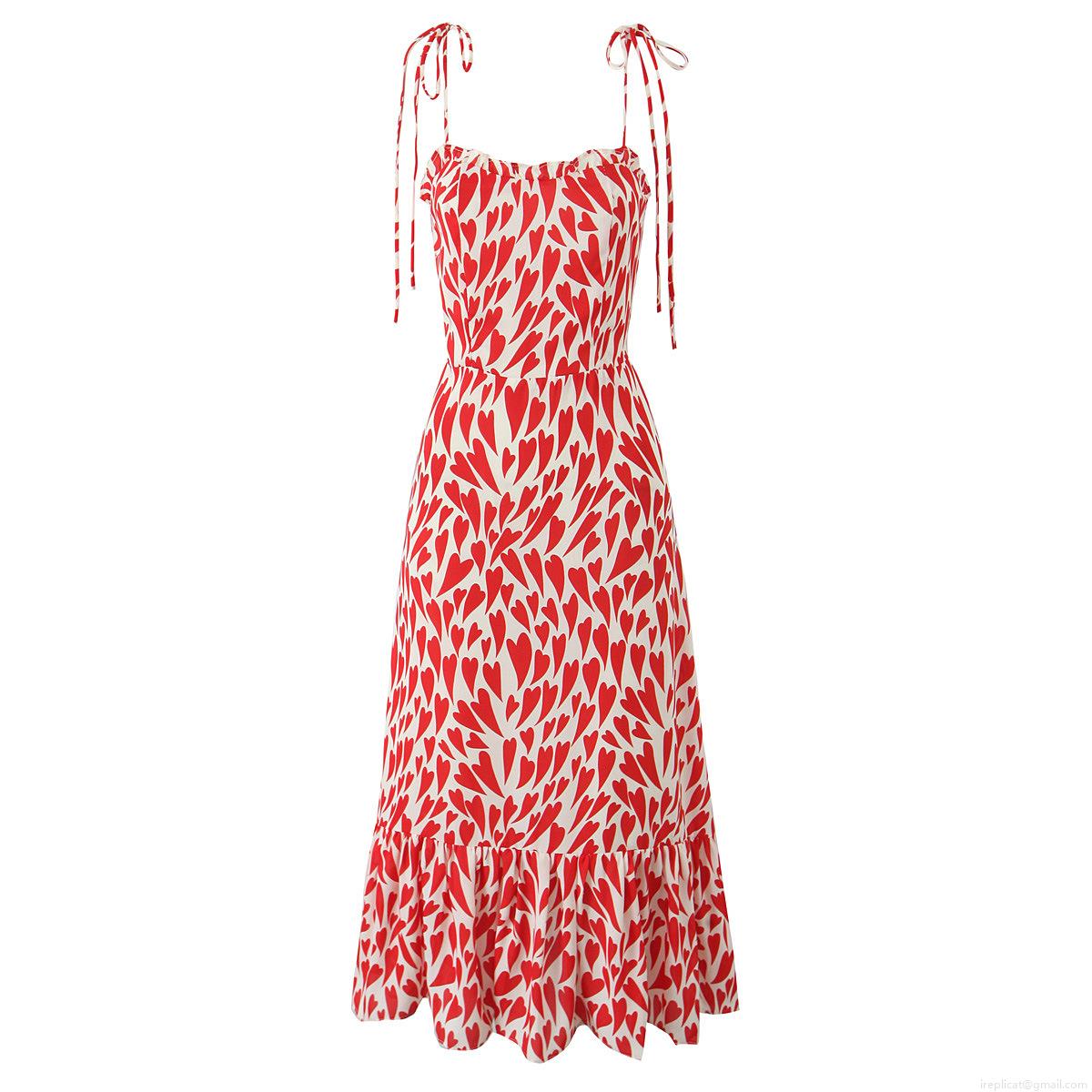 Women Retro Heart Print Camisole Midi Dress Vintage Ruffle Hem Sleeveless Polyester Smocked Back Sundress For Summer Vacation Party Streetwear Women Retro Heart Print Camisole Midi Dress Vintage Ruffle Hem Sleeveless Polyester Smocked Back Sundress For Summer Vacation Party Streetwear