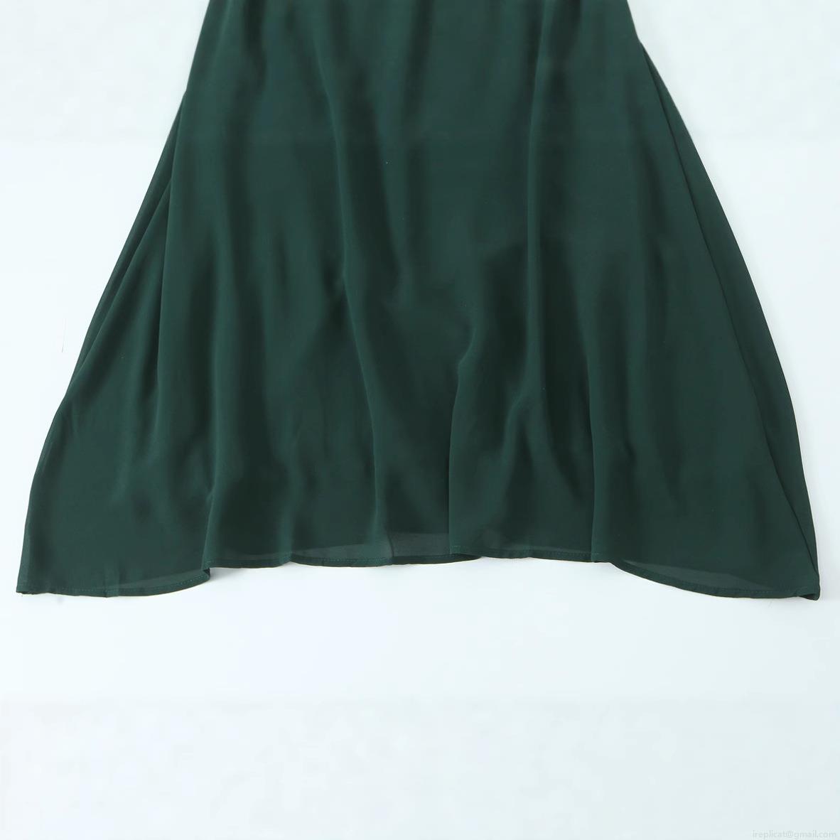 Women Summer Puff Sleeve Midi Dress 100% Polyester Dark Green Solid Color Round Neck Backless Waist Slimming Elegant European Style Casual Daily Party Gown For Women