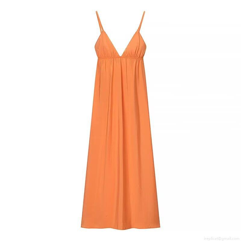 Sexy V-Neck Backless Lace-Up Camisole Midi Dress For Women Summer Beach Vacation Party Solid Color Pleated Polyester Dress Sexy V-Neck Backless Lace-Up Camisole Midi Dress For Women Summer Beach Vacation Party Solid Color Pleated Polyester Dress