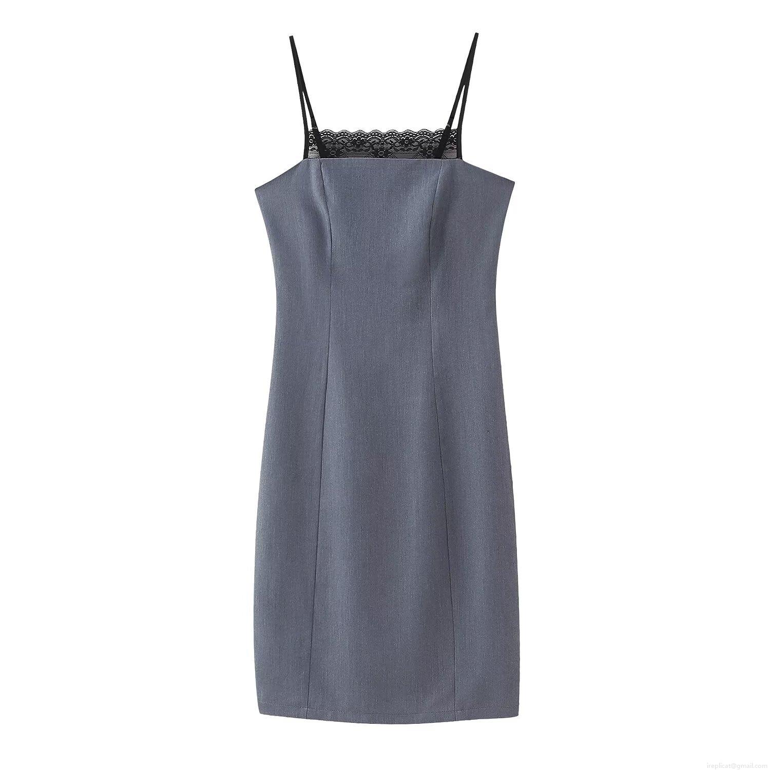 Women's Sexy Lace Stitching Bodycon Midi Dress Elegant Spaghetti Strap Side Split Polyester Dress Solid Grey Sleeveless Club Party Dress for Women Women's Sexy Lace Stitching Bodycon Midi Dress Elegant Spaghetti Strap Side Split Polyester Dress Solid Grey Sleeveless Club Party Dress for Women