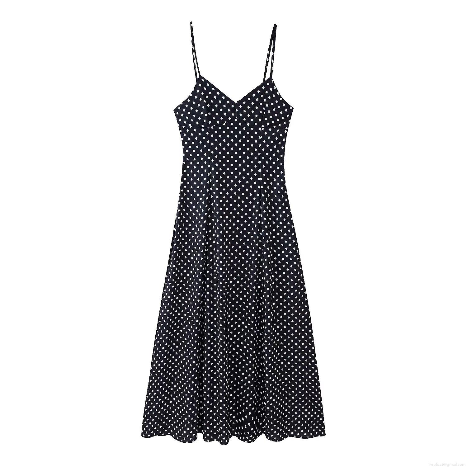 Women's Retro Polka Dot Slip Dress V-Neck Smocking Detail Spaghetti Strap Polyester Blend Maxi Dress For Summer Beach Party Streetwear Women's Retro Polka Dot Slip Dress V-Neck Smocking Detail Spaghetti Strap Polyester Blend Maxi Dress For Summer Beach Party Streetwear