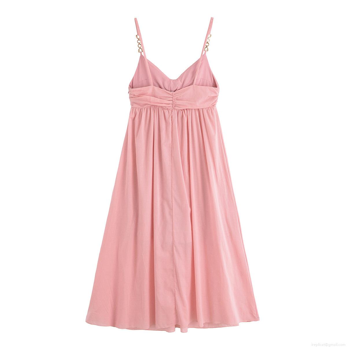Women's Sexy V-Neck Backless Midi Slip Dress Solid Color Ruched Pleated Summer Dress With Metal Chain Straps For Party Vacation Streetwear Women's Sexy V-Neck Backless Midi Slip Dress Solid Color Ruched Pleated Summer Dress With Metal Chain Straps For Party Vacation Streetwear