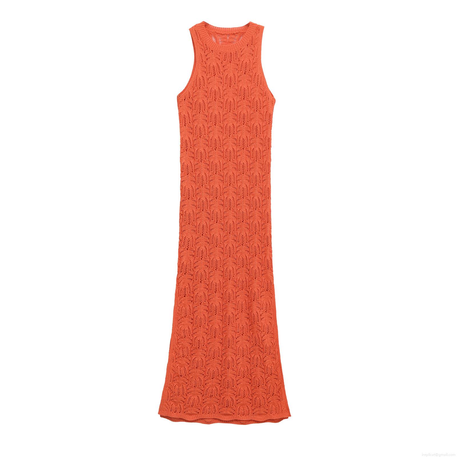 Women's Summer Hollow Out Knitted Dress Sleeveless Round Neck Mercerized Cotton Crochet Mesh Midi Dress Orange Red Beach Party Streetwear Long Sundress Women's Summer Hollow Out Knitted Dress Sleeveless Round Neck Mercerized Cotton Crochet Mesh Midi Dress Orange Red Beach Party Streetwear Long Sundress