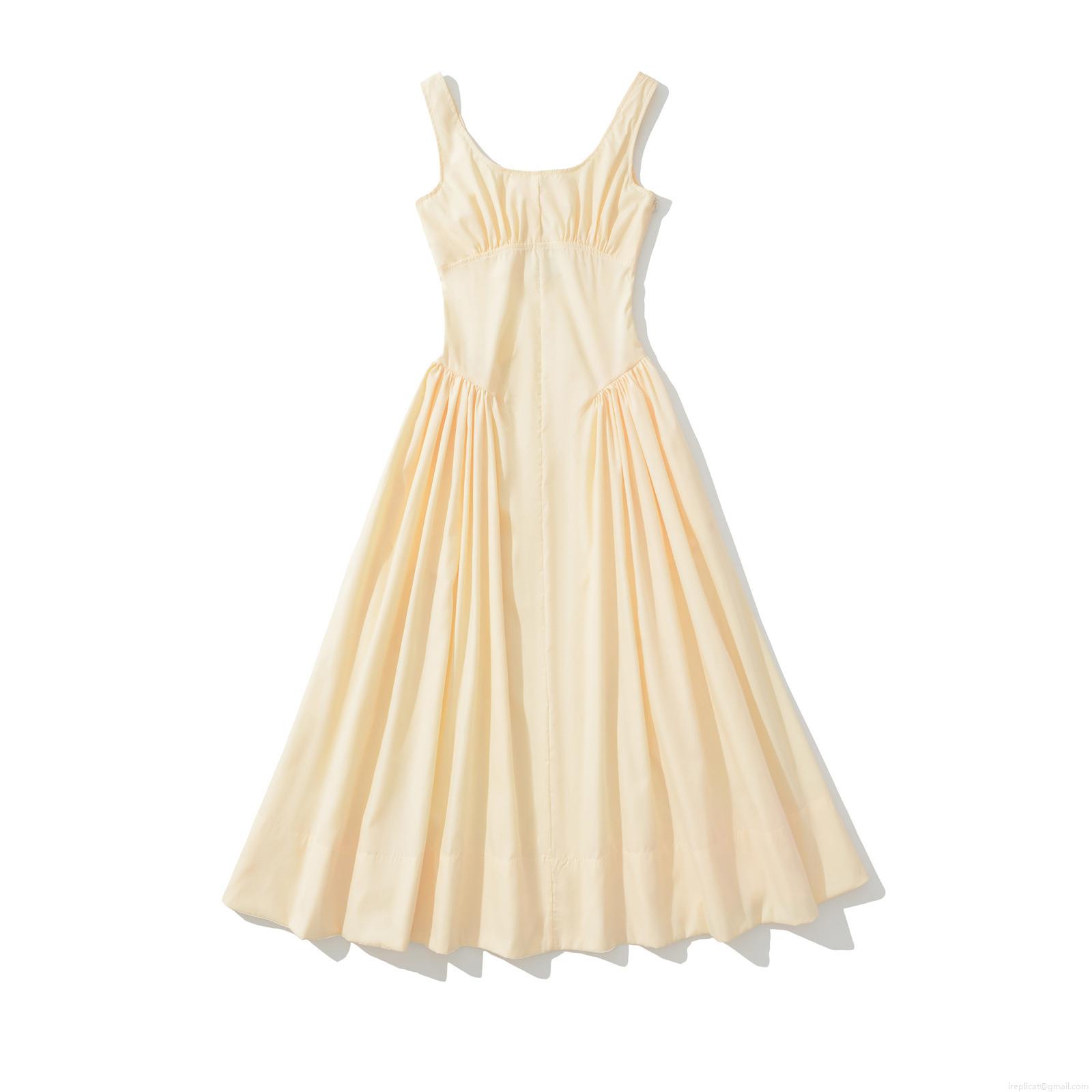 Women's Summer Sleeveless Midi Dress Ruched Bust Slim Fit Solid Color Cream Yellow 100% Polyester Party Casual Streetwear Dress Women's Summer Sleeveless Midi Dress Ruched Bust Slim Fit Solid Color Cream Yellow 100% Polyester Party Casual Streetwear Dress