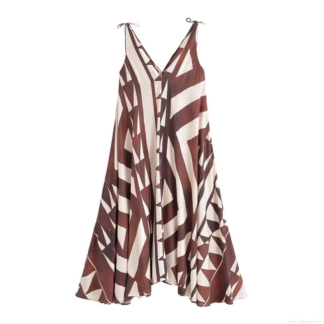 Women's Sexy V-Neck Spaghetti Strap Dress Geometric Abstract Print Asymmetric Hem Midi Sun Dress With Tassel For Summer Beach Vacation Party Casual Dress Polyester Women's Sexy V-Neck Spaghetti Strap Dress Geometric Abstract Print Asymmetric Hem Midi Sun Dress With Tassel For Summer Beach Vacation Party Casual Dress Polyester