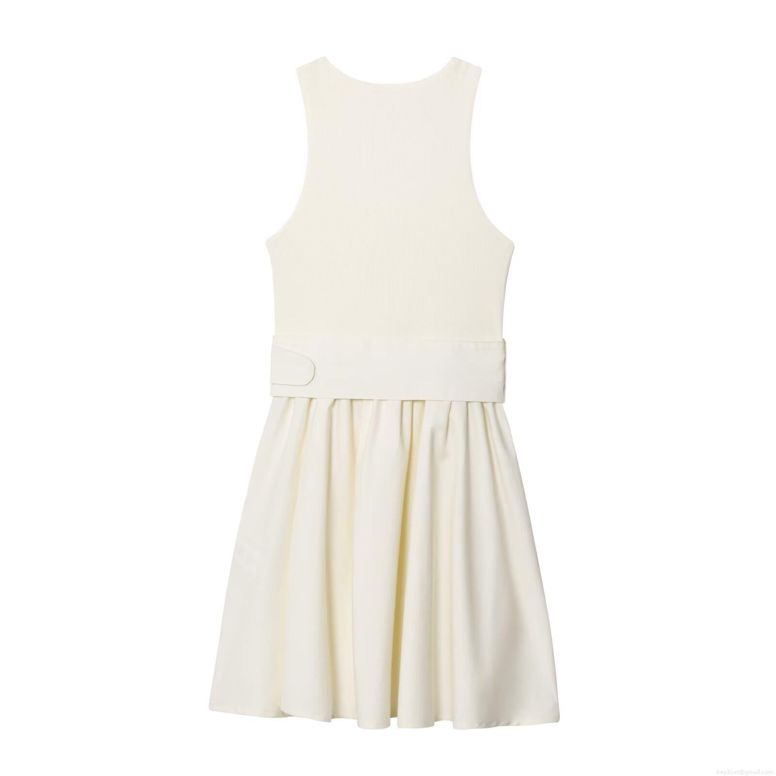 Women's Sleeveless Midi Dress Elegant Patchwork Ribbed Knit Top Pleated A-Line Skirt With Belt Round Neck Solid Color Streetwear Chic Dress Women's Sleeveless Midi Dress Elegant Patchwork Ribbed Knit Top Pleated A-Line Skirt With Belt Round Neck Solid Color Streetwear Chic Dress