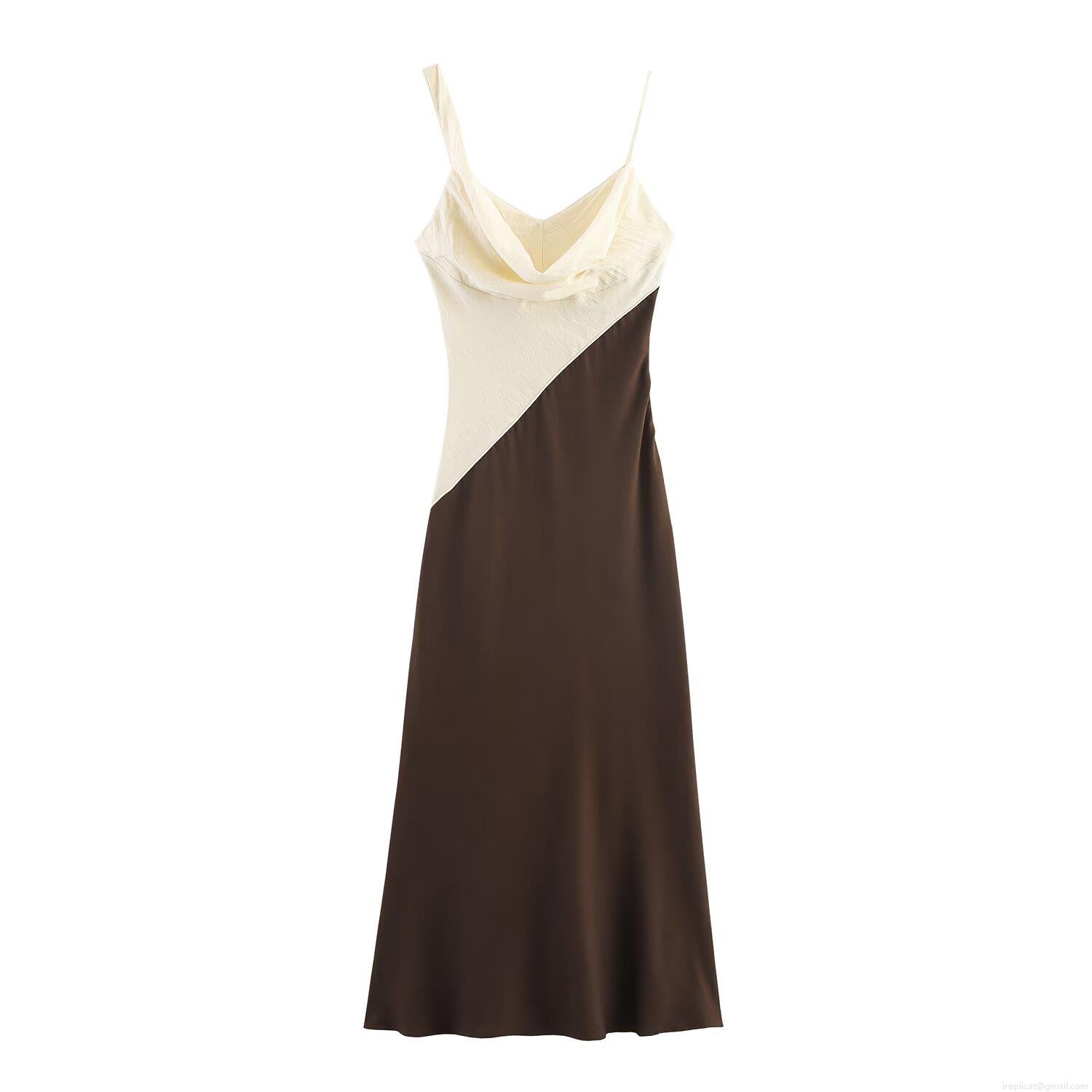 Women\'s Cowl Neck Color Block Slip Dress Satin Patchwork Sleeveless Midi Dress Backless Sexy Party Clubwear Dress Women\'s Cowl Neck Color Block Slip Dress Satin Patchwork Sleeveless Midi Dress Backless Sexy Party Clubwear Dress